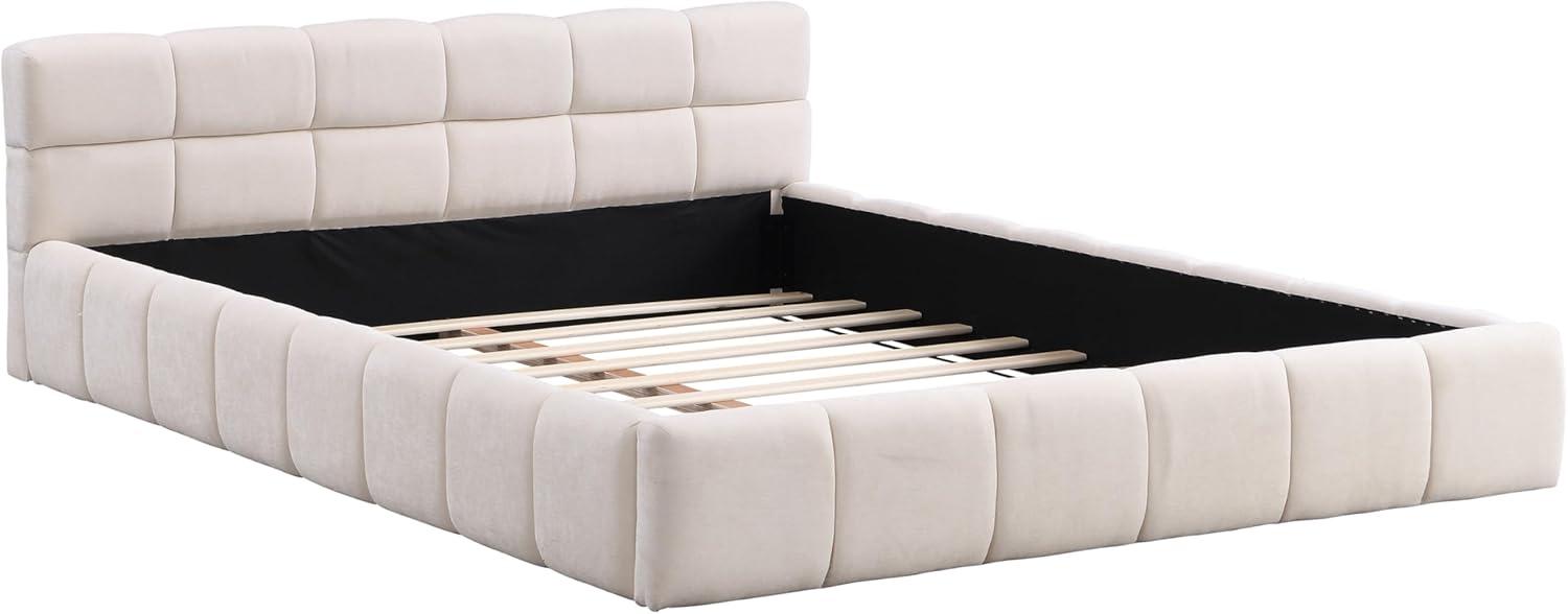 image:imageChristopher Knight Home Bettine Queen Size Bed Frame with Checkerboard Design Headboard Elegant Chenille Upholstered Bed Wooden Slats Easy Assembly Platform Bed No Box Spring Needed BeigeQueen