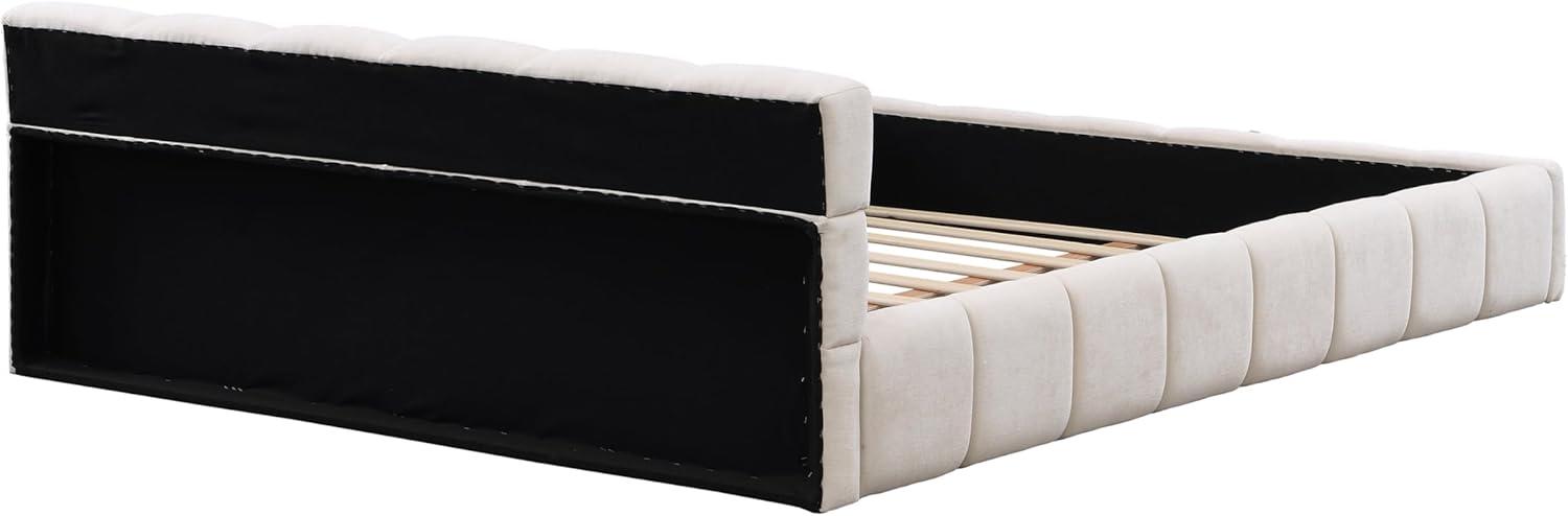 image:imageChristopher Knight Home Bettine Queen Size Bed Frame with Checkerboard Design Headboard Elegant Chenille Upholstered Bed Wooden Slats Easy Assembly Platform Bed No Box Spring Needed BeigeQueen