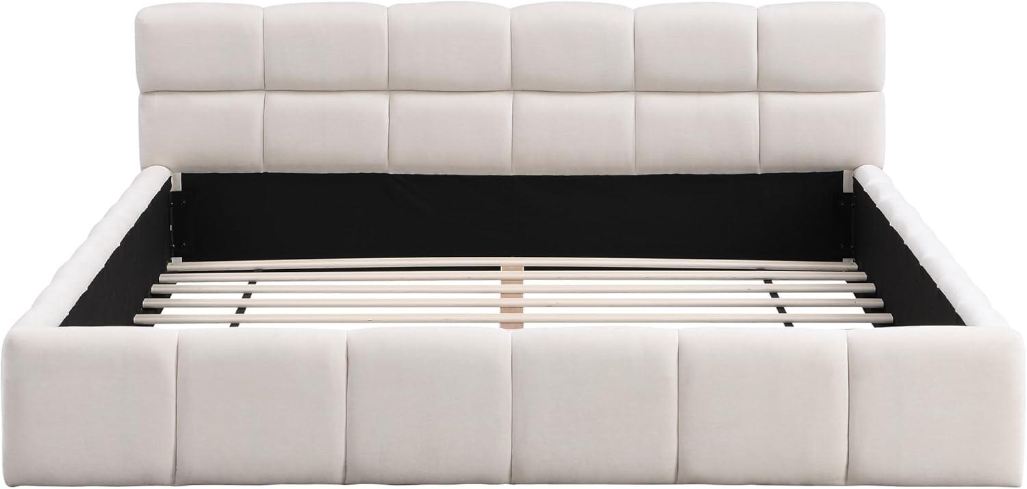 image:imageChristopher Knight Home Bettine Queen Size Bed Frame with Checkerboard Design Headboard Elegant Chenille Upholstered Bed Wooden Slats Easy Assembly Platform Bed No Box Spring Needed BeigeQueen