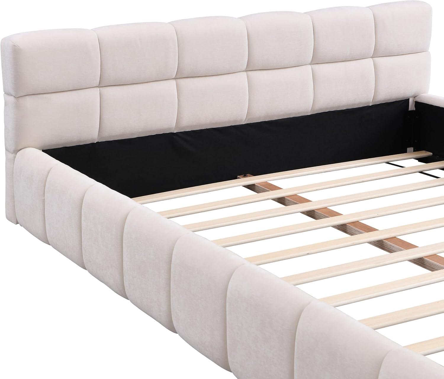 image:imageChristopher Knight Home Bettine Queen Size Bed Frame with Checkerboard Design Headboard Elegant Chenille Upholstered Bed Wooden Slats Easy Assembly Platform Bed No Box Spring Needed BeigeQueen