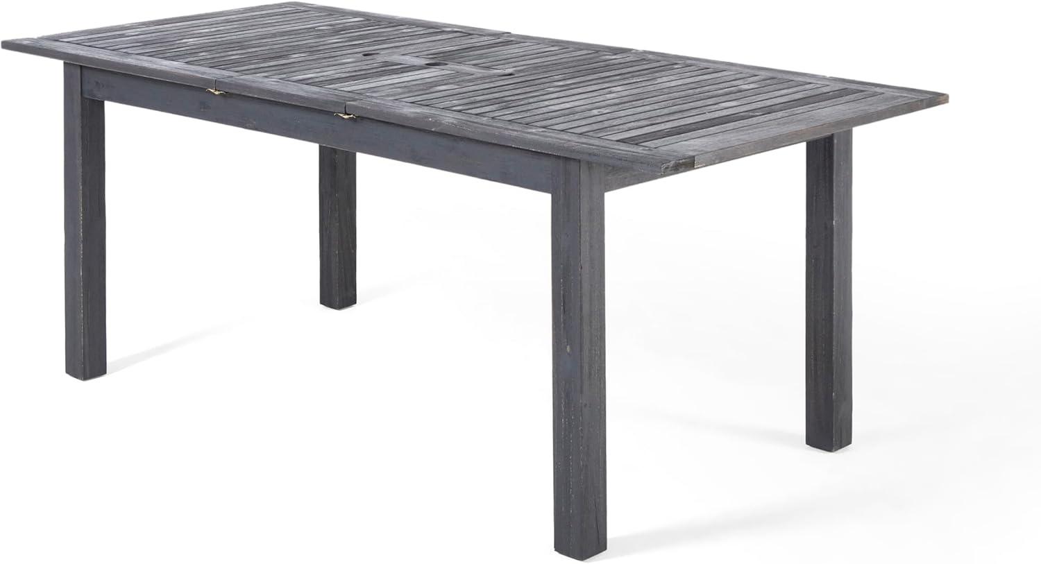 image:imageChristopher Knight Home Chivo 7Piece Acacia Wood Outdoor Dining Set Extendable Dining Table with Umbrella Hole and 6 Armless Chairs with Cushions Patio Dining Furniture Set Light GreyDark GreySet for 8