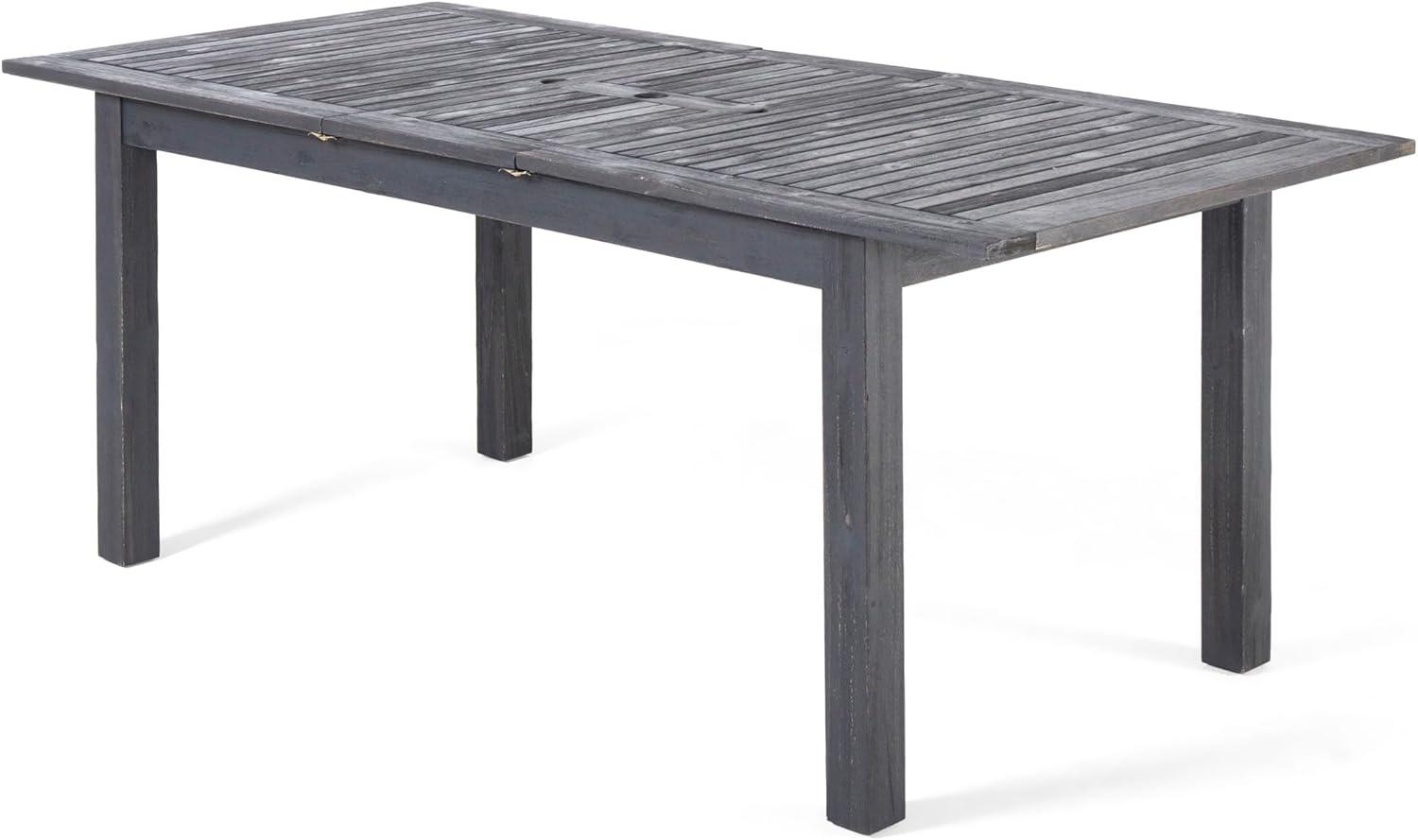 image:imageChristopher Knight Home Chivo 7Piece Acacia Wood Outdoor Dining Set Extendable Dining Table with Umbrella Hole and 6 Armless Chairs with Cushions Patio Dining Furniture Set Light GreyDark GreySet for 8