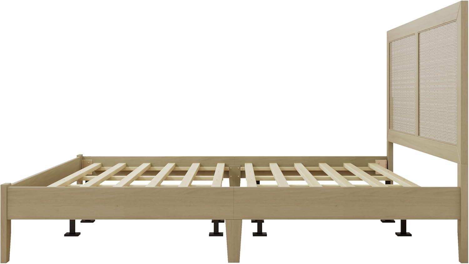 image:imageChristopher Knight Home Eudoca Natural Farmhouse Rubberwood Platform King Bed Frame with Woven Rattan Headboard Solid Wood Bed Bedroom Furniture No Box Spring Needed NoiseFree with Middle LegsNatural