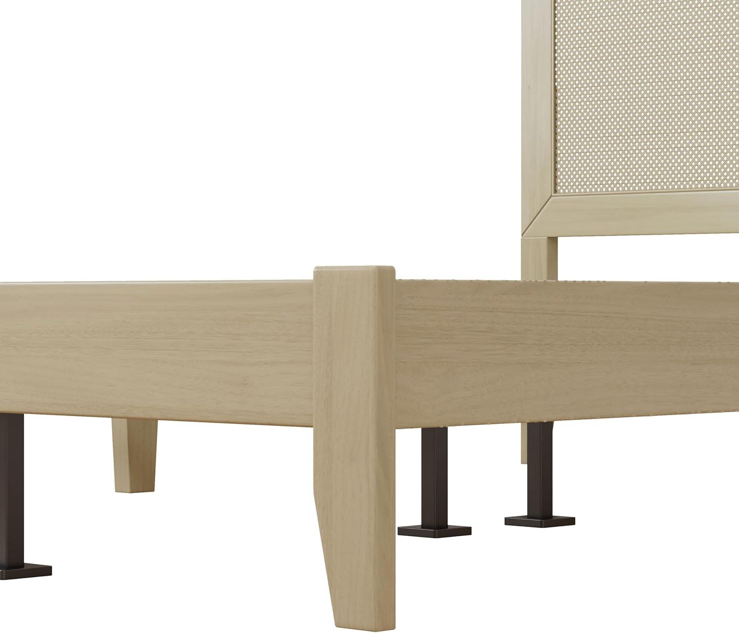 image:imageChristopher Knight Home Eudoca Natural Farmhouse Rubberwood Platform King Bed Frame with Woven Rattan Headboard Solid Wood Bed Bedroom Furniture No Box Spring Needed NoiseFree with Middle LegsNatural