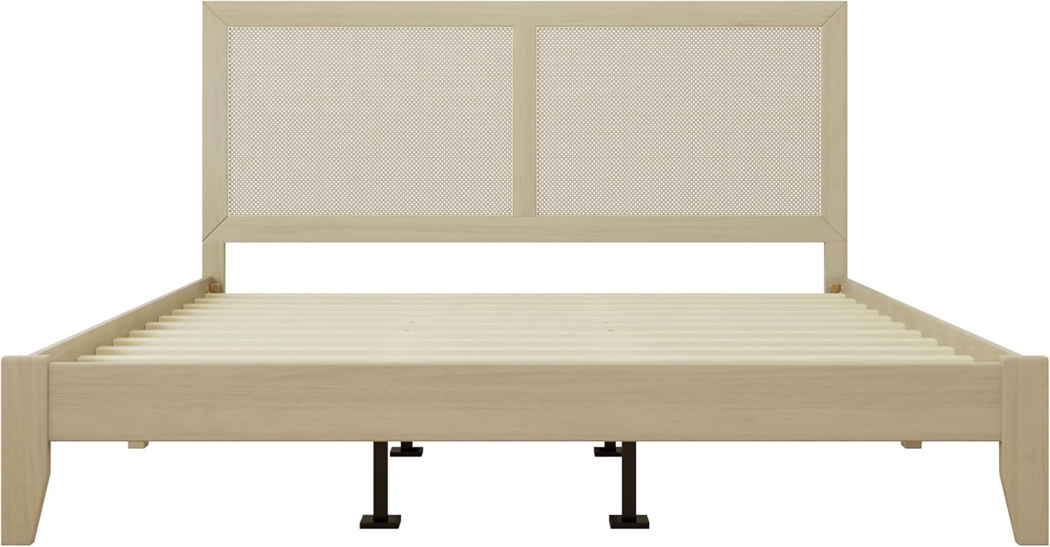 image:imageChristopher Knight Home Eudoca Natural Farmhouse Rubberwood Platform King Bed Frame with Woven Rattan Headboard Solid Wood Bed Bedroom Furniture No Box Spring Needed NoiseFree with Middle LegsNatural