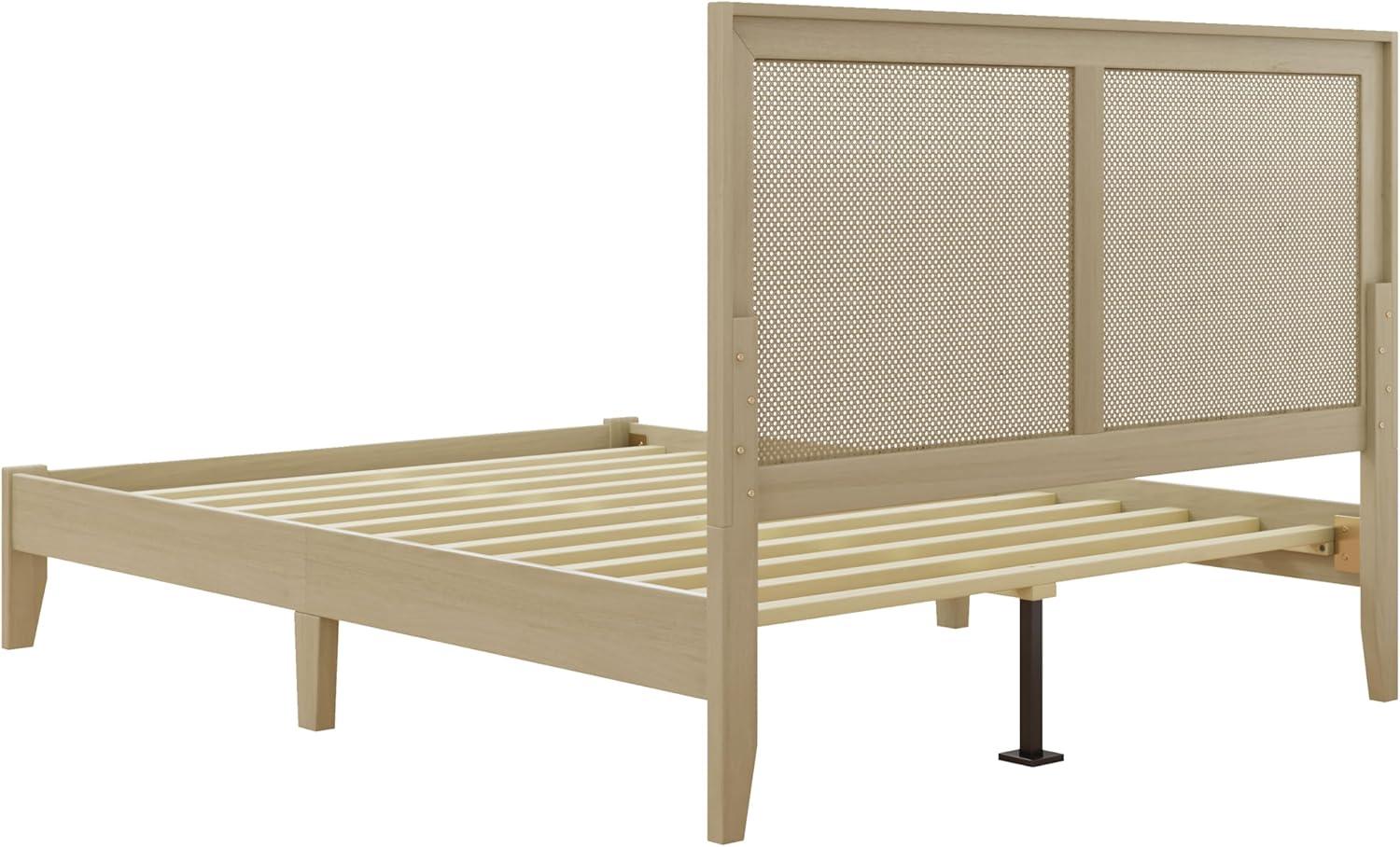 image:imageChristopher Knight Home Eudoca Natural Farmhouse Rubberwood Platform King Bed Frame with Woven Rattan Headboard Solid Wood Bed Bedroom Furniture No Box Spring Needed NoiseFree with Middle LegsNatural