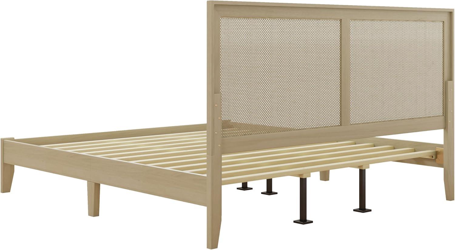 image:imageChristopher Knight Home Eudoca Natural Farmhouse Rubberwood Platform King Bed Frame with Woven Rattan Headboard Solid Wood Bed Bedroom Furniture No Box Spring Needed NoiseFree with Middle LegsNatural