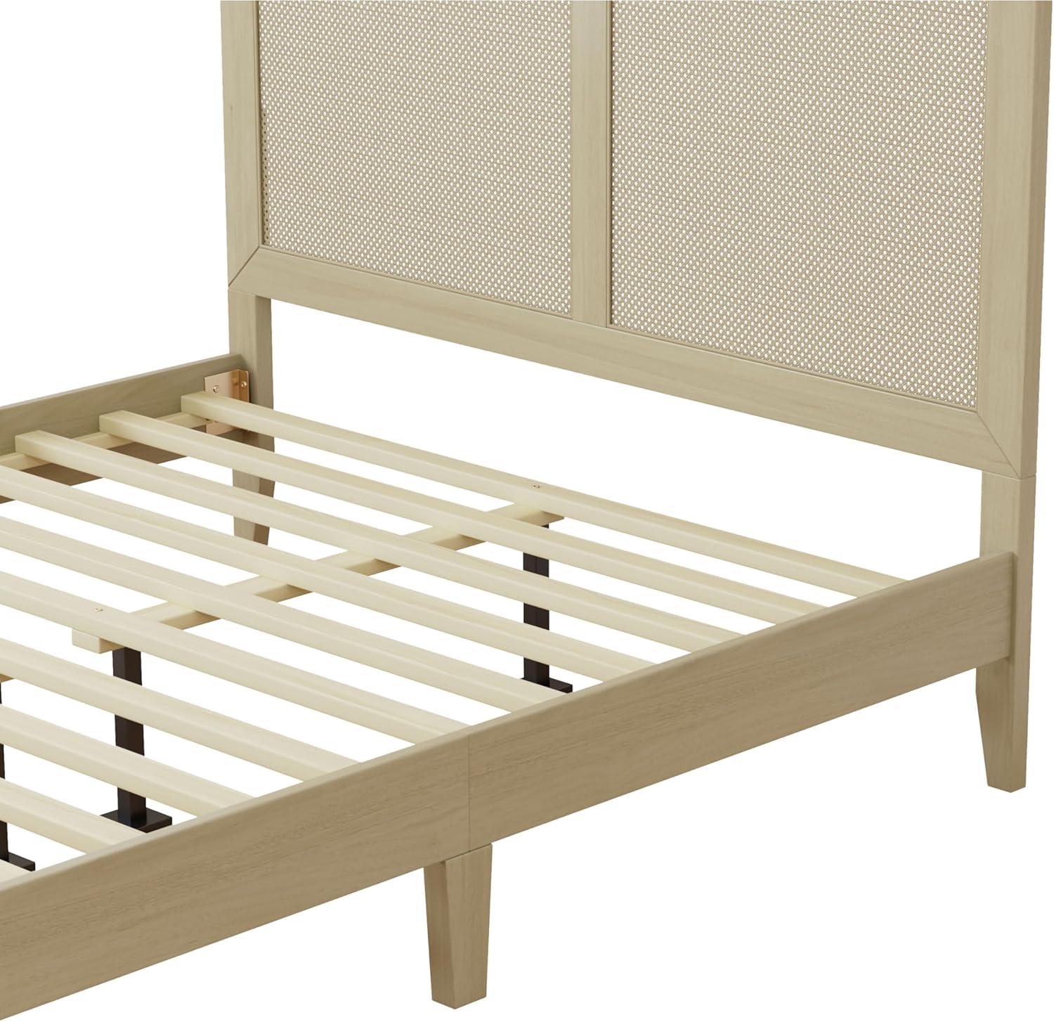 image:imageChristopher Knight Home Eudoca Natural Farmhouse Rubberwood Platform King Bed Frame with Woven Rattan Headboard Solid Wood Bed Bedroom Furniture No Box Spring Needed NoiseFree with Middle LegsNatural