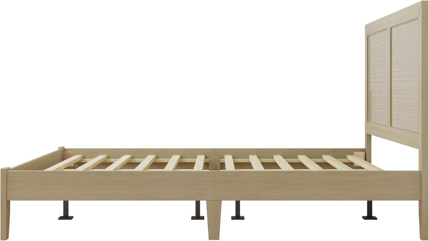 image:imageChristopher Knight Home Eudoca Natural Farmhouse Rubberwood Platform King Bed Frame with Woven Rattan Headboard Solid Wood Bed Bedroom Furniture No Box Spring Needed NoiseFree with Middle LegsNatural