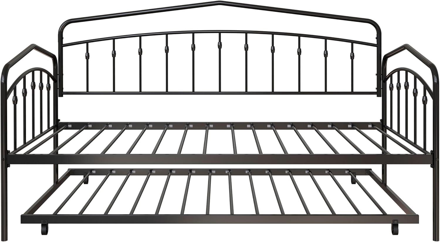 image:imageChristopher Knight Home Fox Twin Daybed with Trundle Metal Sofa Bed Set Rollaway Daybed Couch Bed Frame for Bedroom Living Room Guest Room Elegant and Simple Style AntiNoise Easy Assembly WhiteBlack