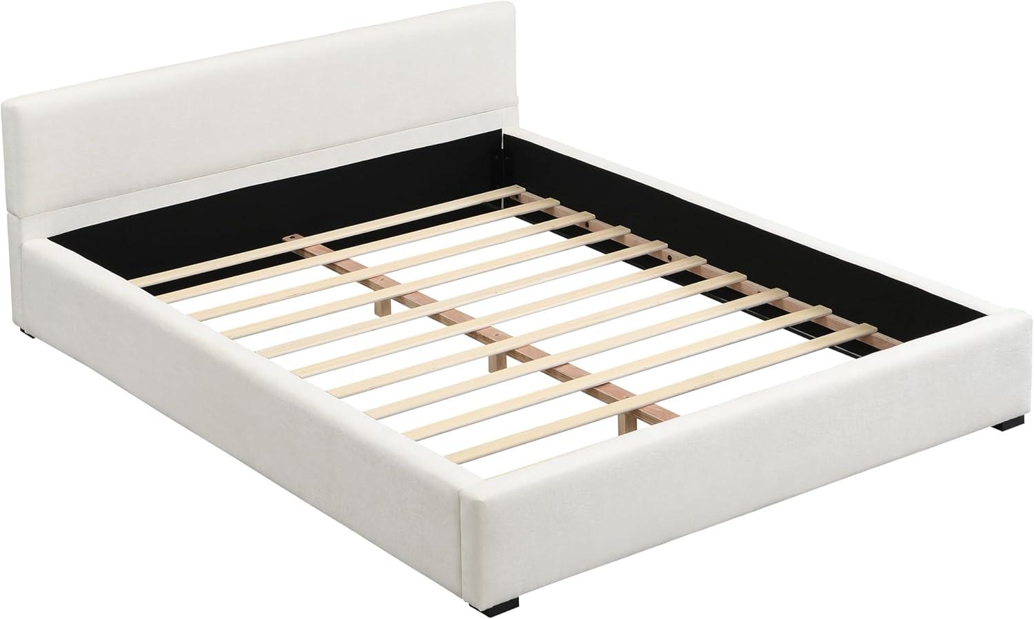 image:imageChristopher Knight Home MATA King Size Bed Frame Fabric Upholstered Bedframe with Headboard Wooden Bed Base with WideEdge Bedside Easy Assembly No Boxing Spring Needed BeigeQueen Size