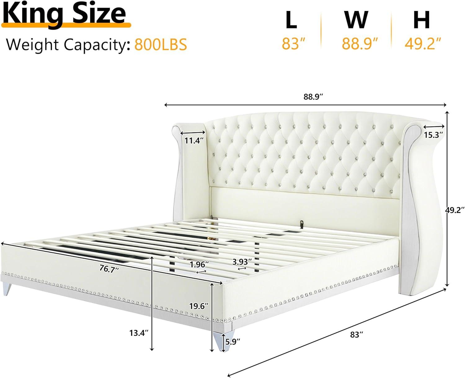 image:imageChristopher Knight Home Raelyn Velvet Upholsterted King Size Bed Frame with Headboard Rectangular King Bed Frame with Wingback Headboard Wood Platform Bed Frame No Box Spring Needed Navy BlueBeige