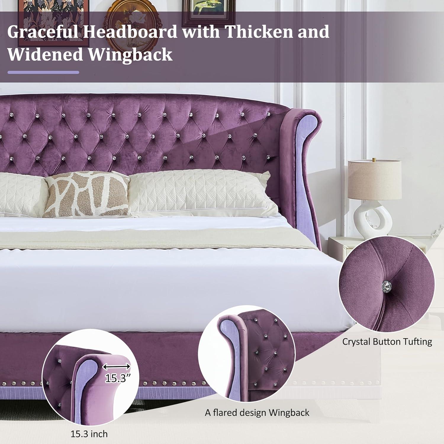 image:imageChristopher Knight Home Raelyn Velvet Upholsterted King Size Bed Frame with Headboard Rectangular King Bed Frame with Wingback Headboard Wood Platform Bed Frame No Box Spring Needed Navy BluePurple