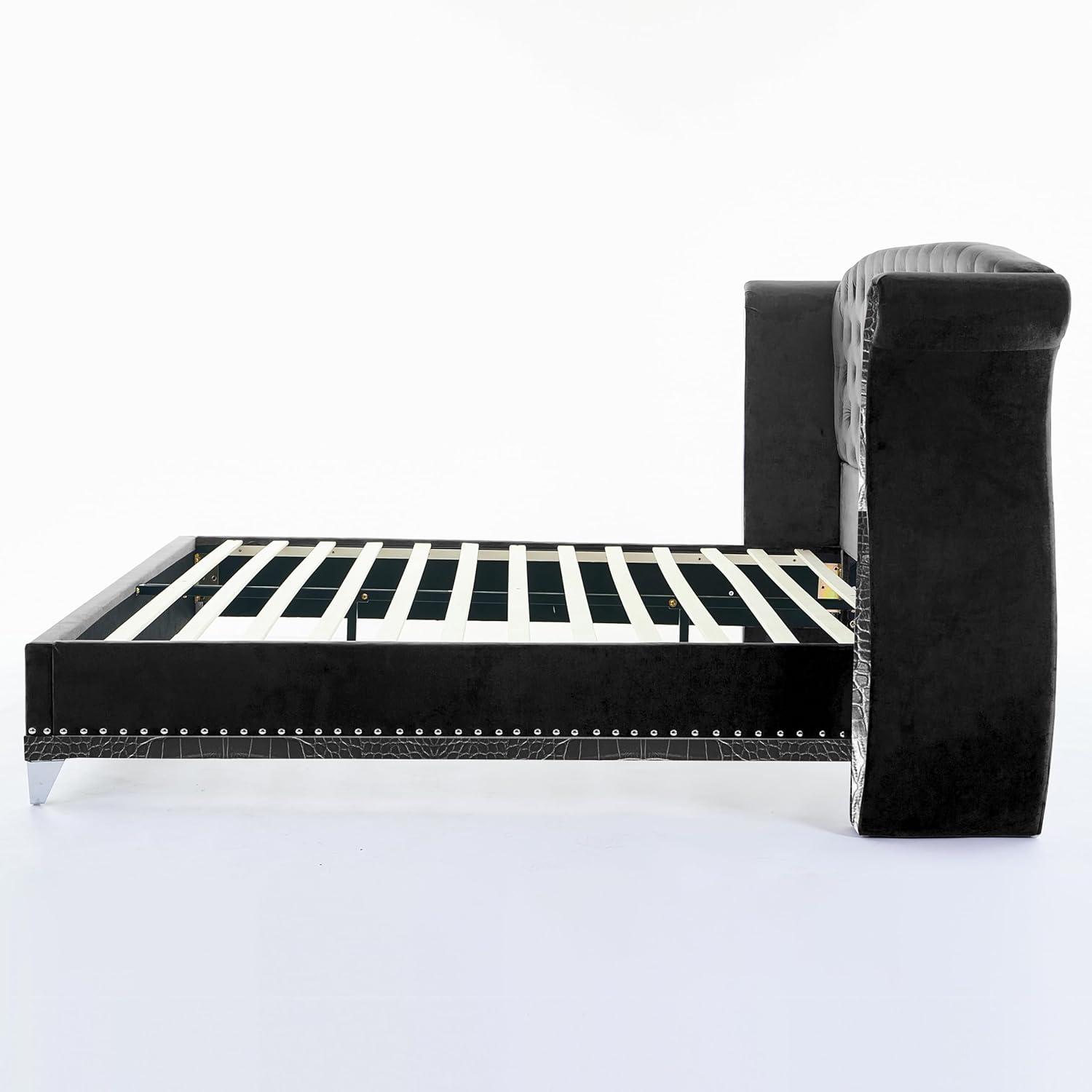 image:imageChristopher Knight Home Raelyn Velvet Upholsterted King Size Bed Frame with Headboard Rectangular King Bed Frame with Wingback Headboard Wood Platform Bed Frame No Box Spring Needed Navy BlueBlack