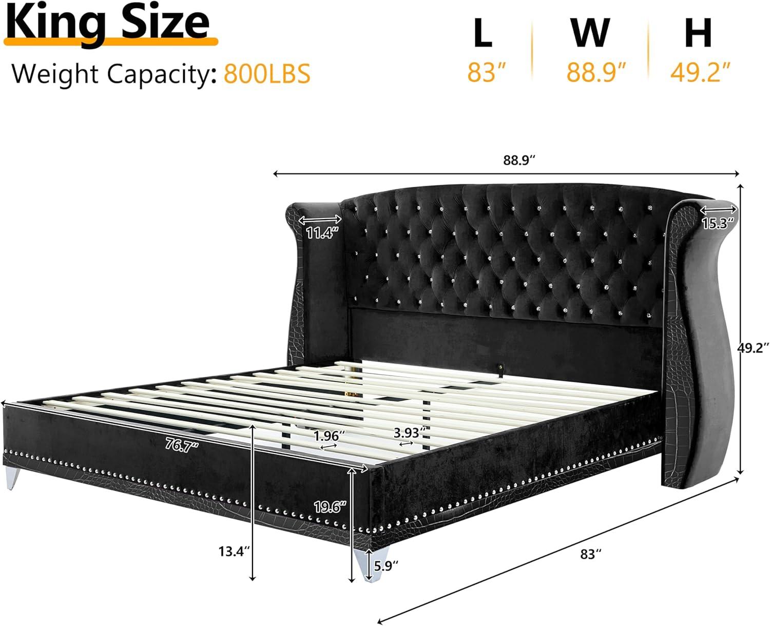 image:imageChristopher Knight Home Raelyn Velvet Upholsterted King Size Bed Frame with Headboard Rectangular King Bed Frame with Wingback Headboard Wood Platform Bed Frame No Box Spring Needed Navy BlueBlack