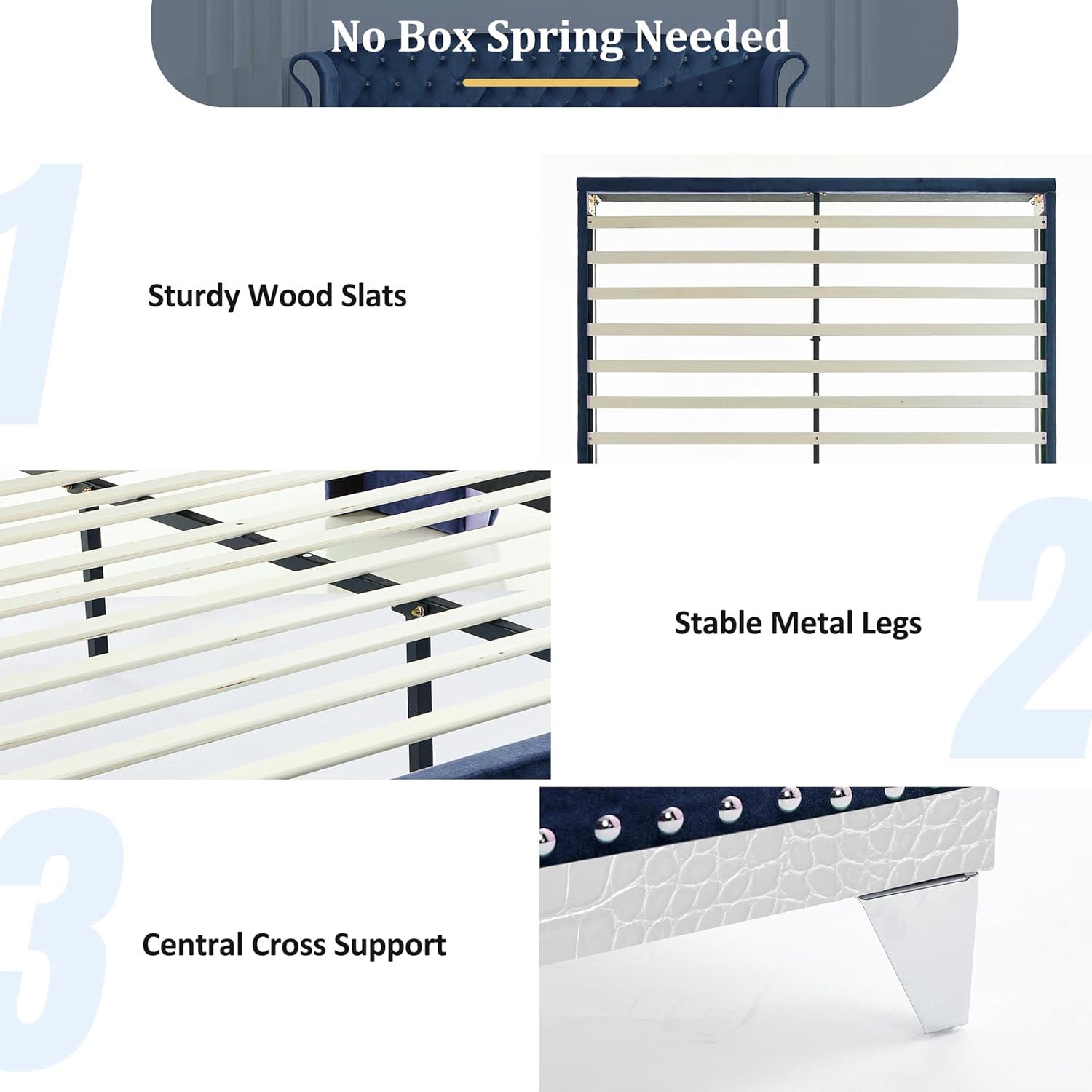 image:imageChristopher Knight Home Raelyn Velvet Upholsterted King Size Bed Frame with Headboard Rectangular King Bed Frame with Wingback Headboard Wood Platform Bed Frame No Box Spring Needed Navy BlueNavy Blue