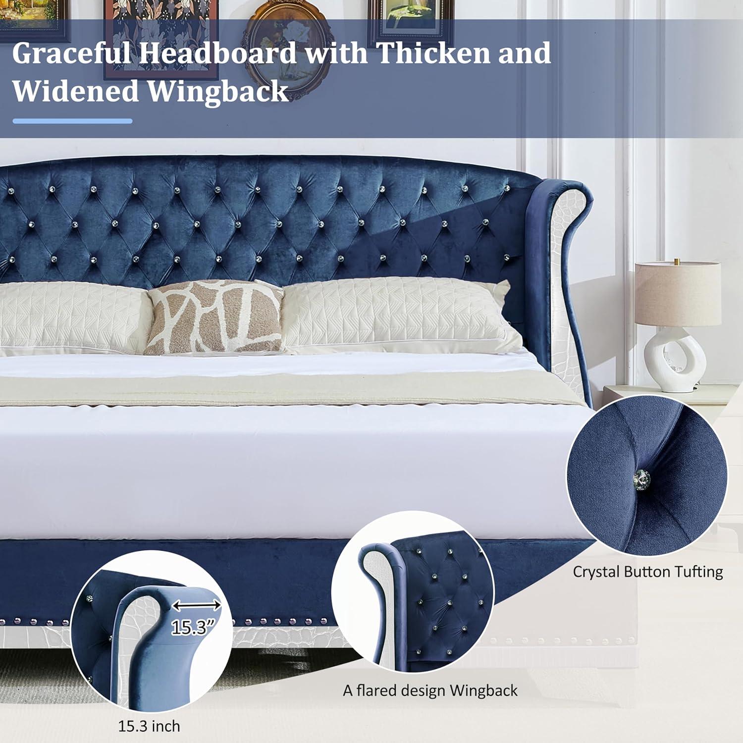 image:imageChristopher Knight Home Raelyn Velvet Upholsterted King Size Bed Frame with Headboard Rectangular King Bed Frame with Wingback Headboard Wood Platform Bed Frame No Box Spring Needed Navy BlueNavy Blue