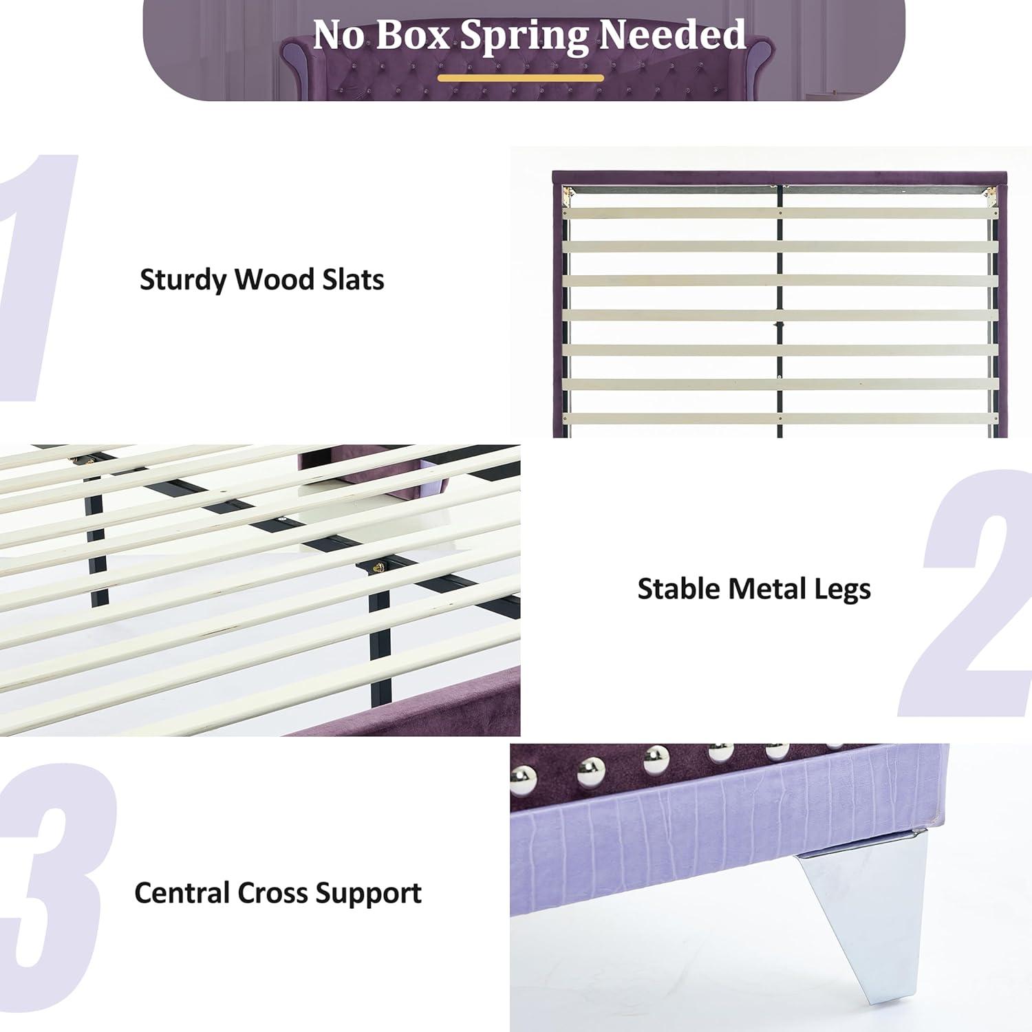 image:imageChristopher Knight Home Raelyn Velvet Upholsterted King Size Bed Frame with Headboard Rectangular King Bed Frame with Wingback Headboard Wood Platform Bed Frame No Box Spring Needed Navy BluePurple