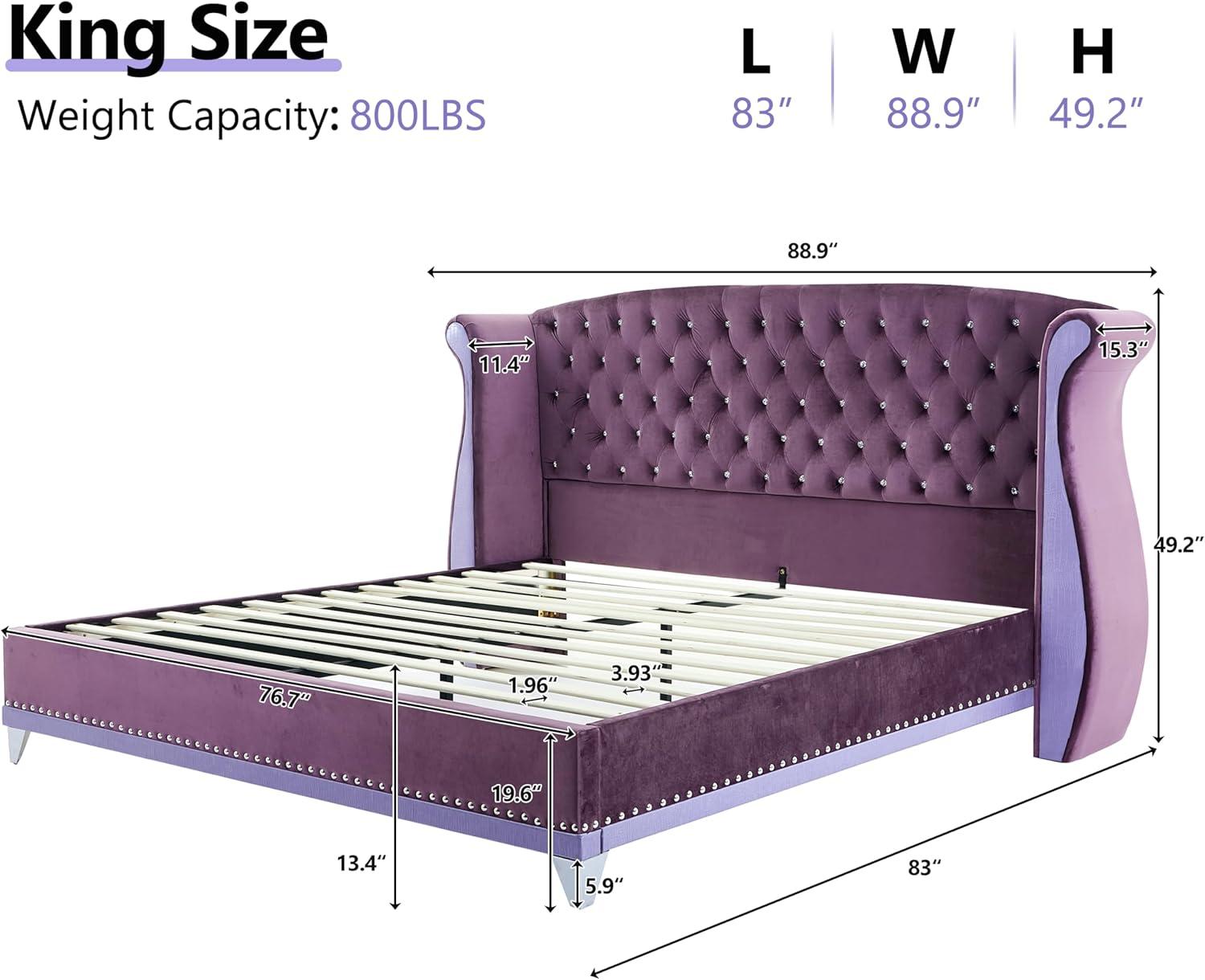 image:imageChristopher Knight Home Raelyn Velvet Upholsterted King Size Bed Frame with Headboard Rectangular King Bed Frame with Wingback Headboard Wood Platform Bed Frame No Box Spring Needed Navy BluePurple