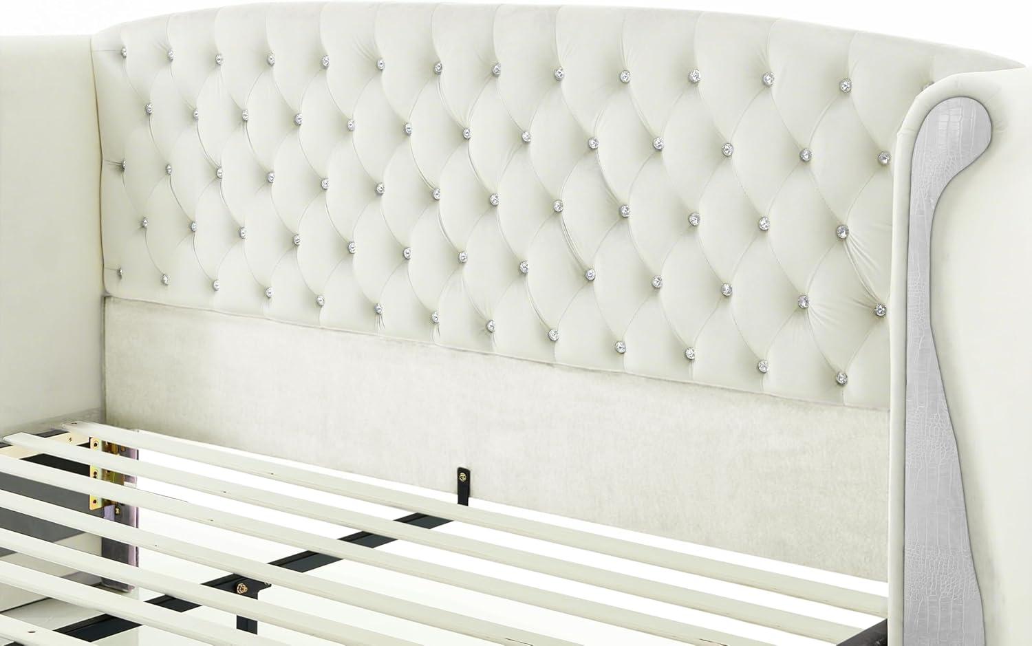 image:imageChristopher Knight Home Raelyn Velvet Upholsterted King Size Bed Frame with Headboard Rectangular King Bed Frame with Wingback Headboard Wood Platform Bed Frame No Box Spring Needed Navy BlueBeige