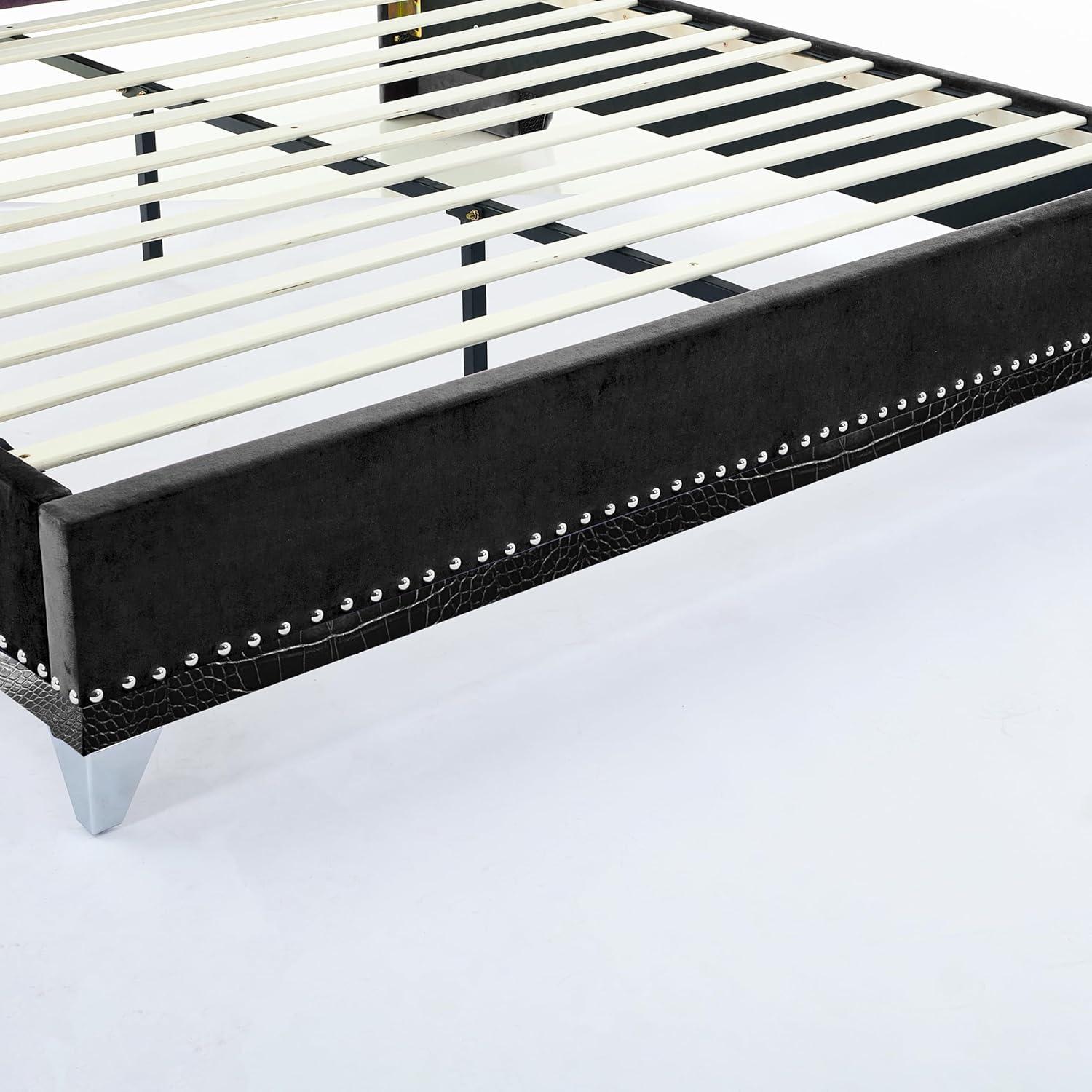 image:imageChristopher Knight Home Raelyn Velvet Upholsterted King Size Bed Frame with Headboard Rectangular King Bed Frame with Wingback Headboard Wood Platform Bed Frame No Box Spring Needed Navy BlueBlack