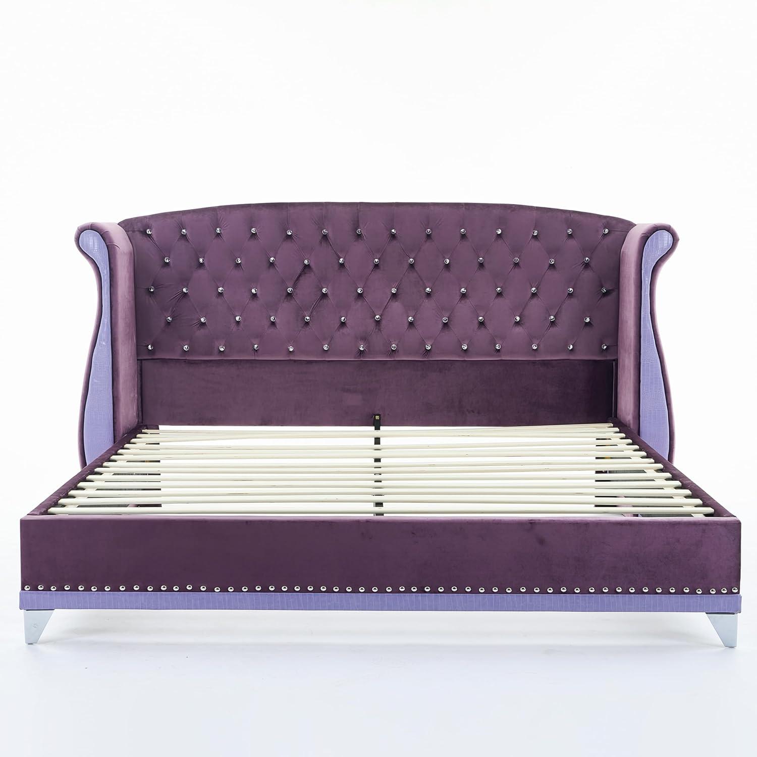 image:imageChristopher Knight Home Raelyn Velvet Upholsterted King Size Bed Frame with Headboard Rectangular King Bed Frame with Wingback Headboard Wood Platform Bed Frame No Box Spring Needed Navy BluePurple
