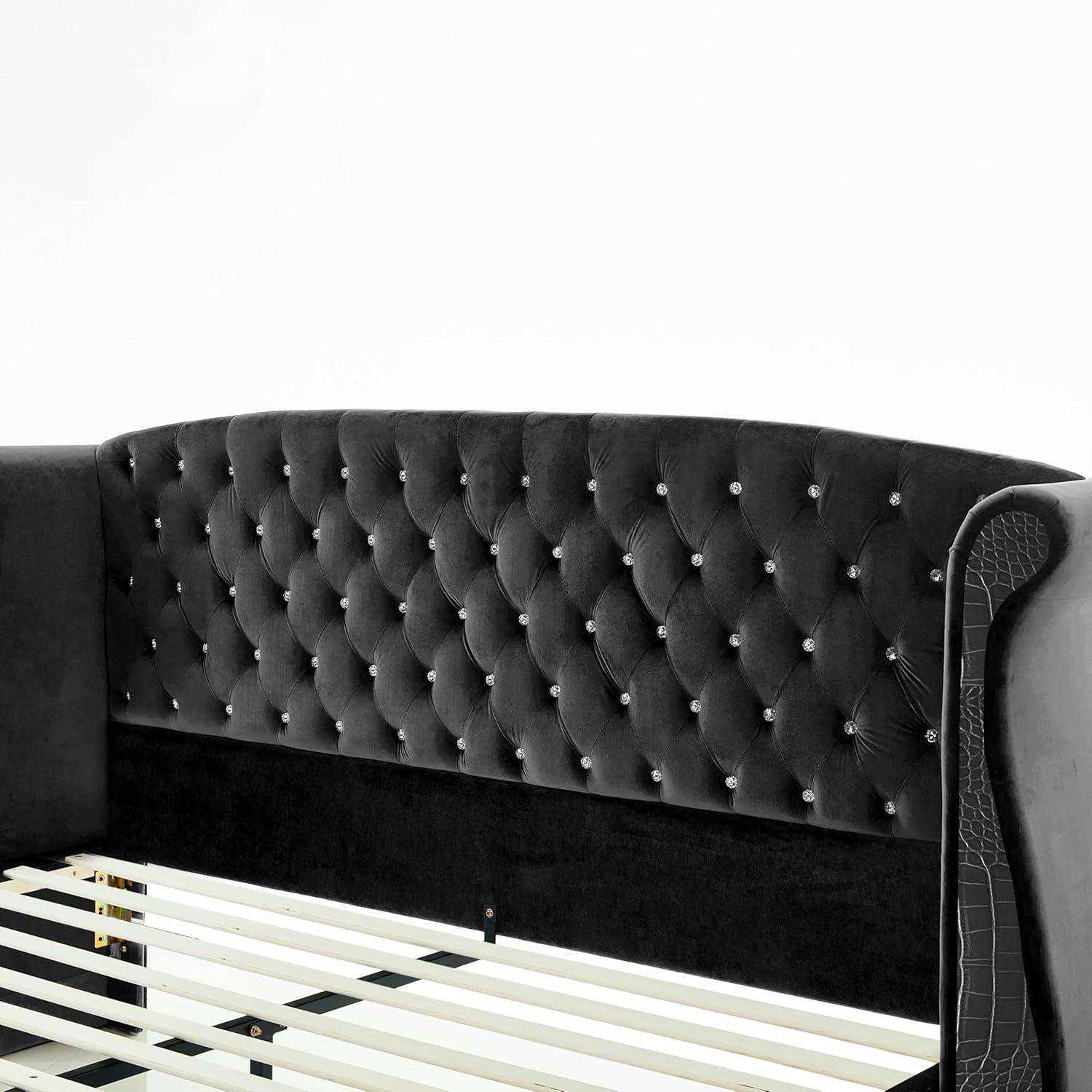 image:imageChristopher Knight Home Raelyn Velvet Upholsterted King Size Bed Frame with Headboard Rectangular King Bed Frame with Wingback Headboard Wood Platform Bed Frame No Box Spring Needed Navy BlueBlack