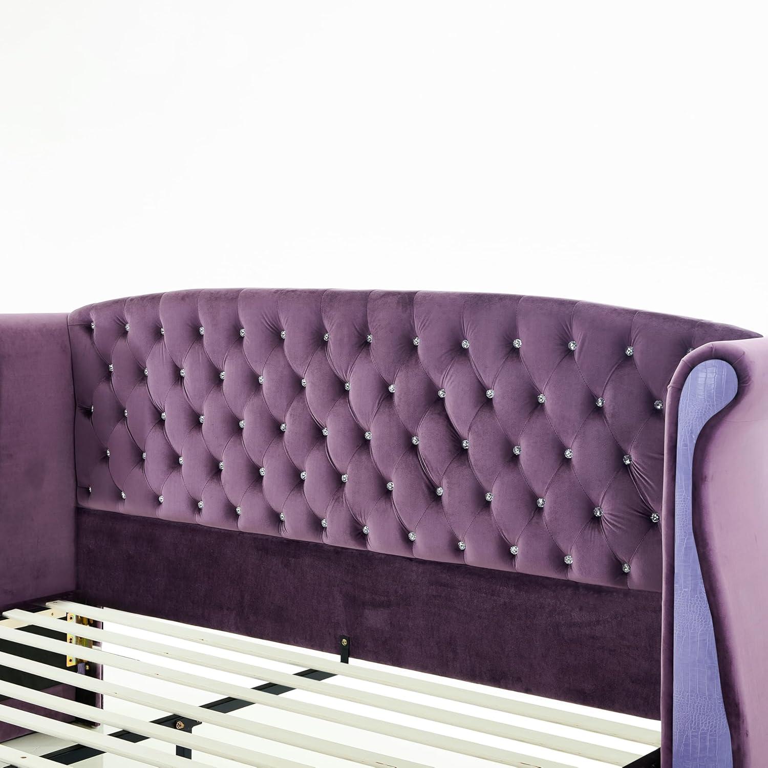 image:imageChristopher Knight Home Raelyn Velvet Upholsterted King Size Bed Frame with Headboard Rectangular King Bed Frame with Wingback Headboard Wood Platform Bed Frame No Box Spring Needed Navy BluePurple