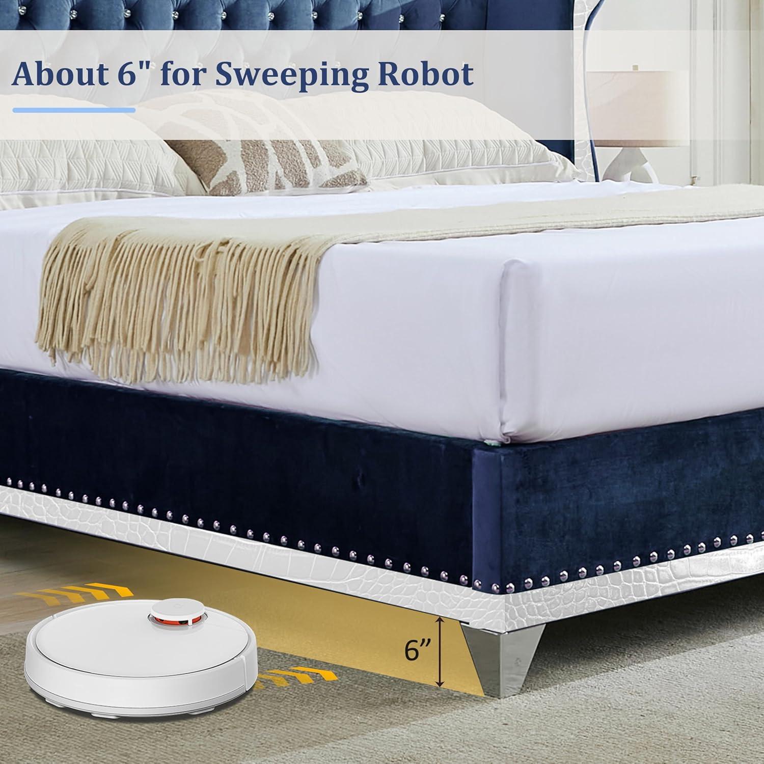 image:imageChristopher Knight Home Raelyn Velvet Upholsterted King Size Bed Frame with Headboard Rectangular King Bed Frame with Wingback Headboard Wood Platform Bed Frame No Box Spring Needed Navy BlueNavy Blue