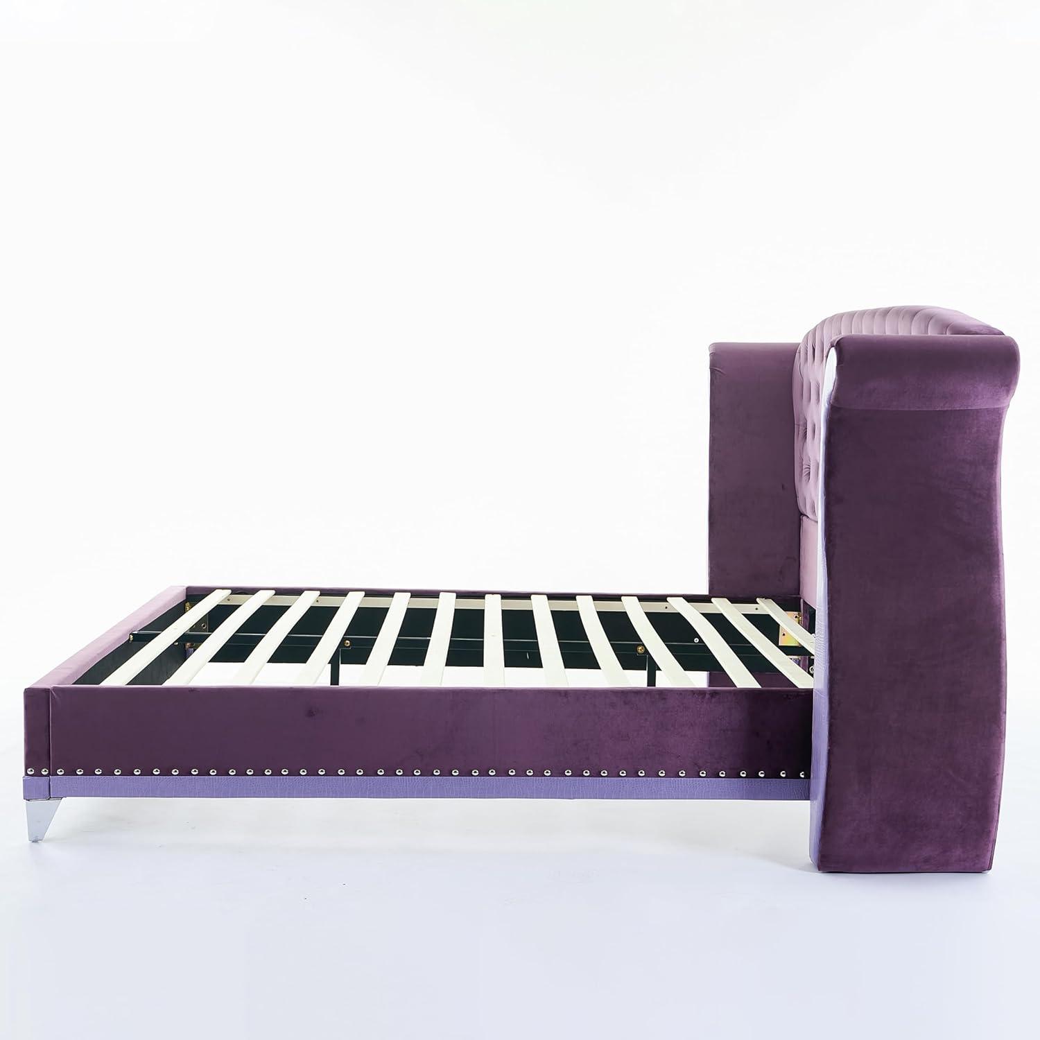 image:imageChristopher Knight Home Raelyn Velvet Upholsterted King Size Bed Frame with Headboard Rectangular King Bed Frame with Wingback Headboard Wood Platform Bed Frame No Box Spring Needed Navy BluePurple