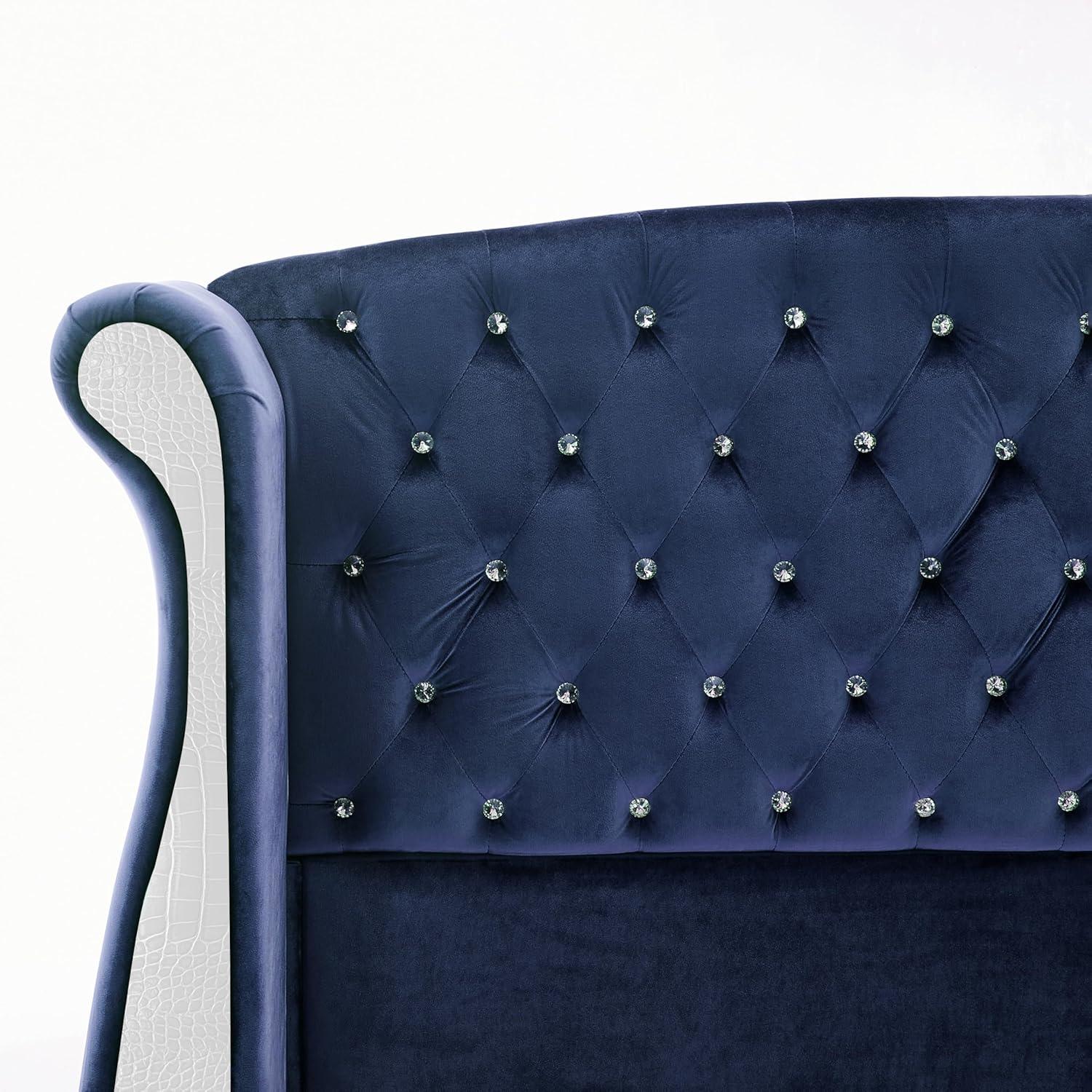 image:imageChristopher Knight Home Raelyn Velvet Upholsterted King Size Bed Frame with Headboard Rectangular King Bed Frame with Wingback Headboard Wood Platform Bed Frame No Box Spring Needed Navy BlueNavy Blue