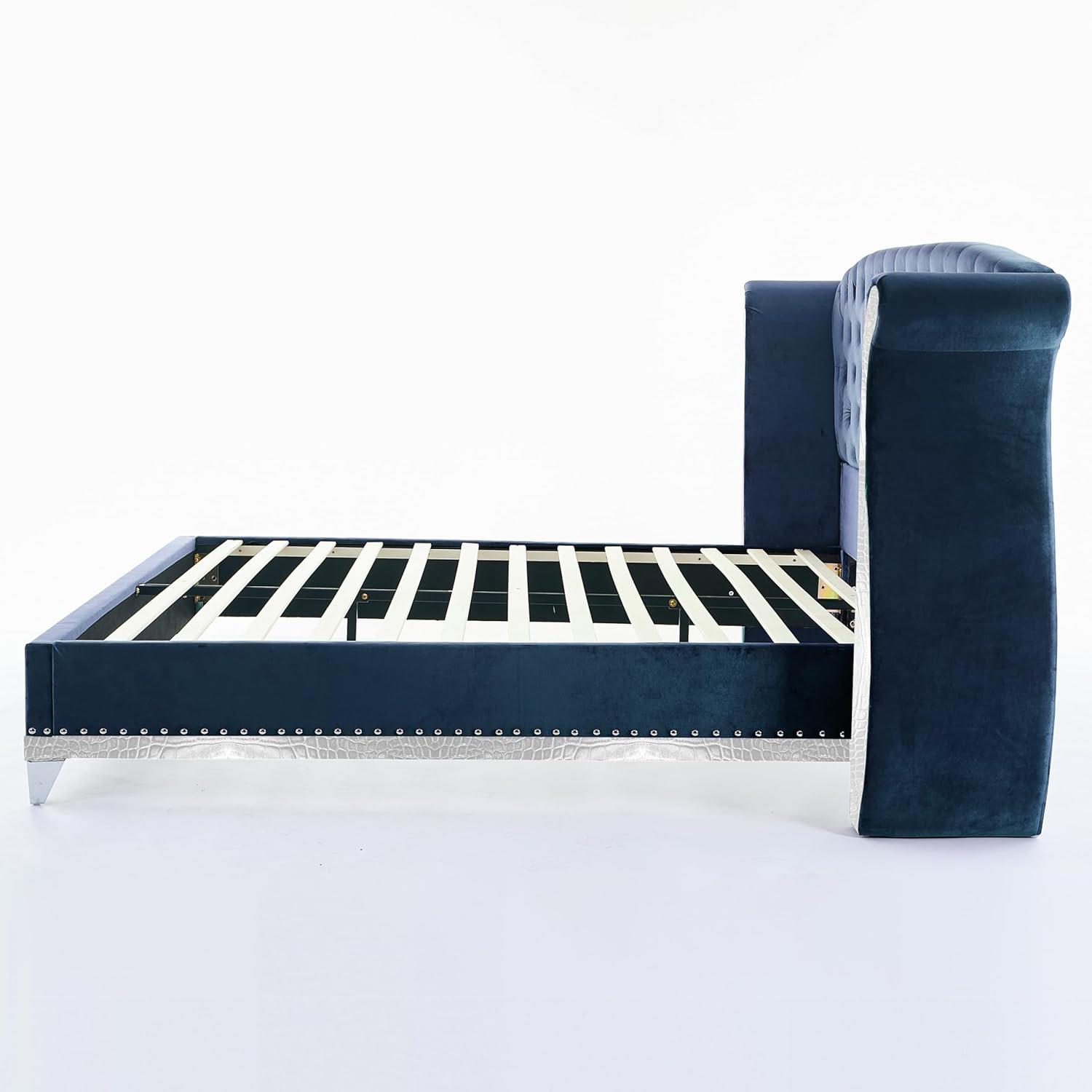 image:imageChristopher Knight Home Raelyn Velvet Upholsterted King Size Bed Frame with Headboard Rectangular King Bed Frame with Wingback Headboard Wood Platform Bed Frame No Box Spring Needed Navy BlueNavy Blue