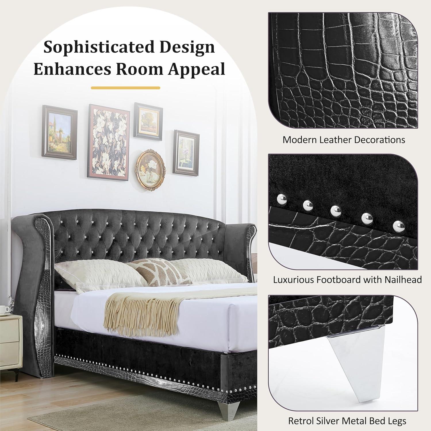 image:imageChristopher Knight Home Raelyn Velvet Upholsterted King Size Bed Frame with Headboard Rectangular King Bed Frame with Wingback Headboard Wood Platform Bed Frame No Box Spring Needed Navy BlueBlack