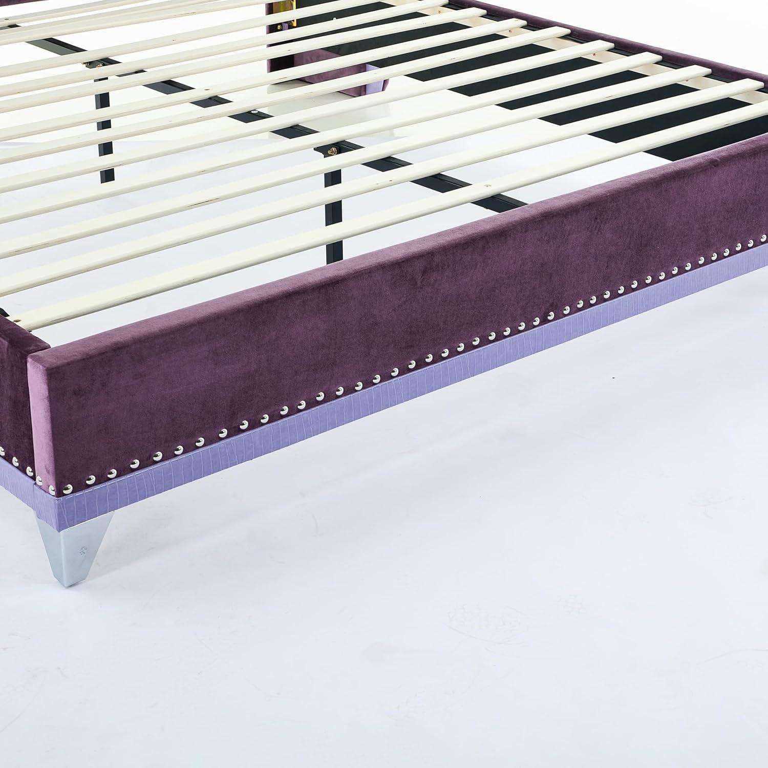 image:imageChristopher Knight Home Raelyn Velvet Upholsterted King Size Bed Frame with Headboard Rectangular King Bed Frame with Wingback Headboard Wood Platform Bed Frame No Box Spring Needed Navy BluePurple