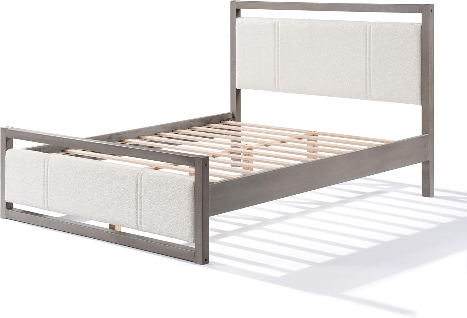 image:imageChristopher Knight Home Ruby King Size Platform Bed Frame Ivory Boucle Fabric Upholstered Headboard and Footboard Wood Bed Support and Slat Fully Mattress Foundation No Box Spring Needed GrayQueen