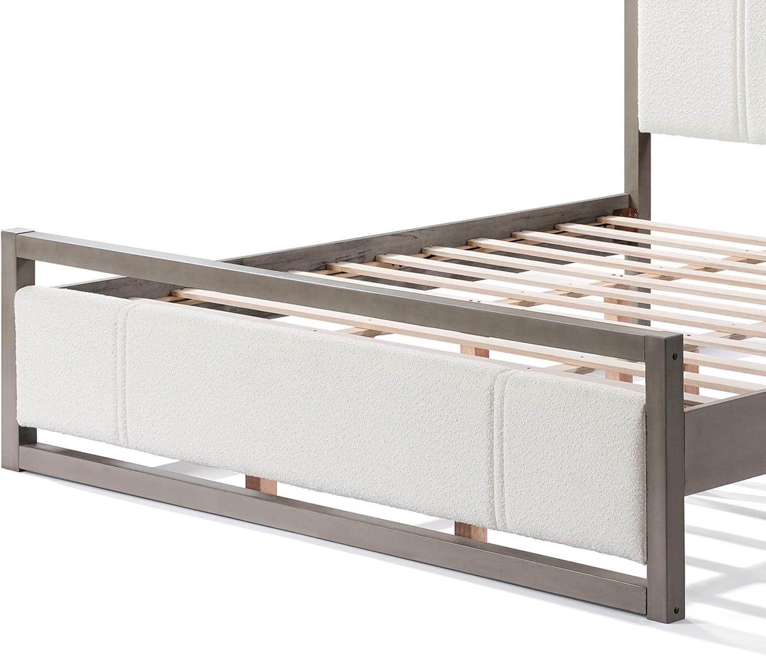 image:imageChristopher Knight Home Ruby King Size Platform Bed Frame Ivory Boucle Fabric Upholstered Headboard and Footboard Wood Bed Support and Slat Fully Mattress Foundation No Box Spring Needed GrayKing