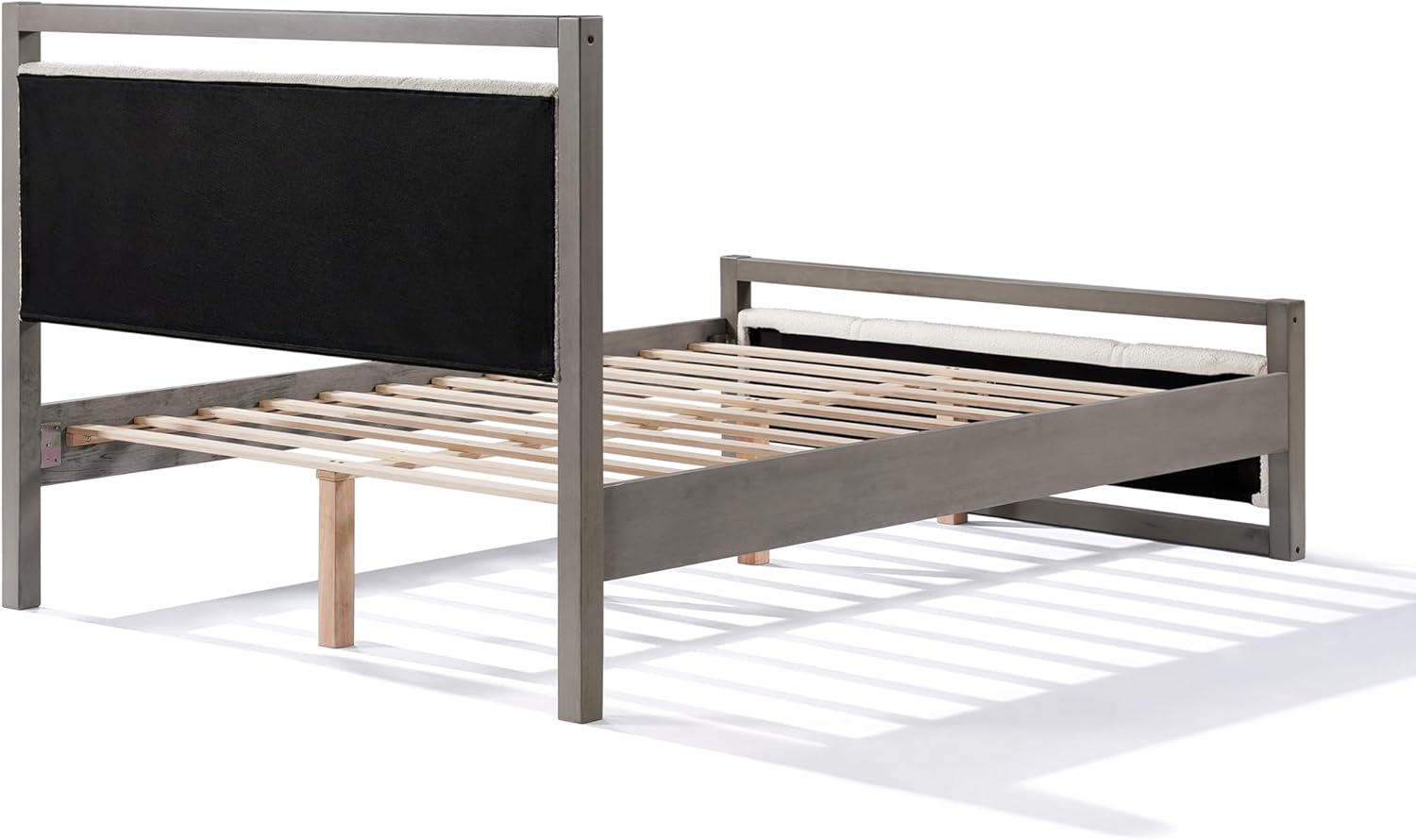image:imageChristopher Knight Home Ruby King Size Platform Bed Frame Ivory Boucle Fabric Upholstered Headboard and Footboard Wood Bed Support and Slat Fully Mattress Foundation No Box Spring Needed GrayQueen