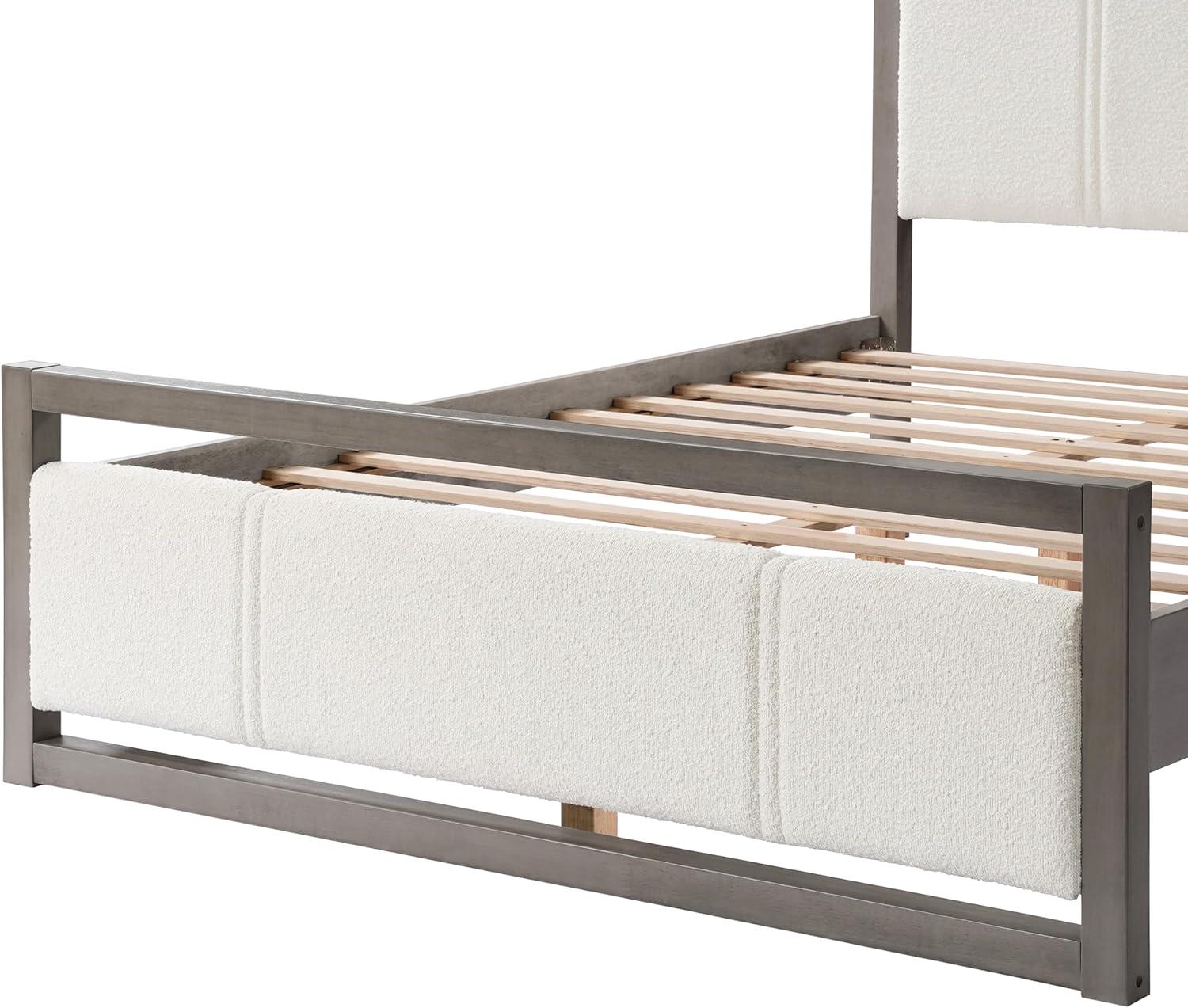 image:imageChristopher Knight Home Ruby King Size Platform Bed Frame Ivory Boucle Fabric Upholstered Headboard and Footboard Wood Bed Support and Slat Fully Mattress Foundation No Box Spring Needed GrayQueen