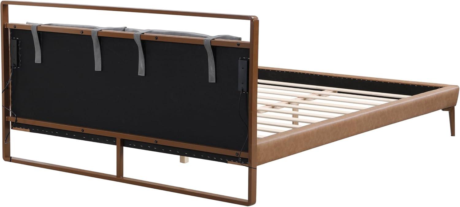 image:imageChristopher Knight Home Solis Queen Size Bed Faux Leather Headboard Upholstered Queen Headboard Slats Panel Support Platform No Spring Box Needed Wood Leg Bed with Lamp Easy Assembly BrownGrayQueen