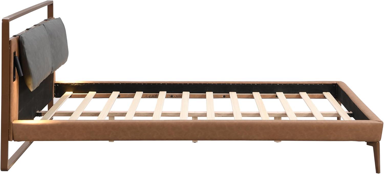 image:imageChristopher Knight Home Solis Queen Size Bed Faux Leather Headboard Upholstered Queen Headboard Slats Panel Support Platform No Spring Box Needed Wood Leg Bed with Lamp Easy Assembly BrownGrayQueen