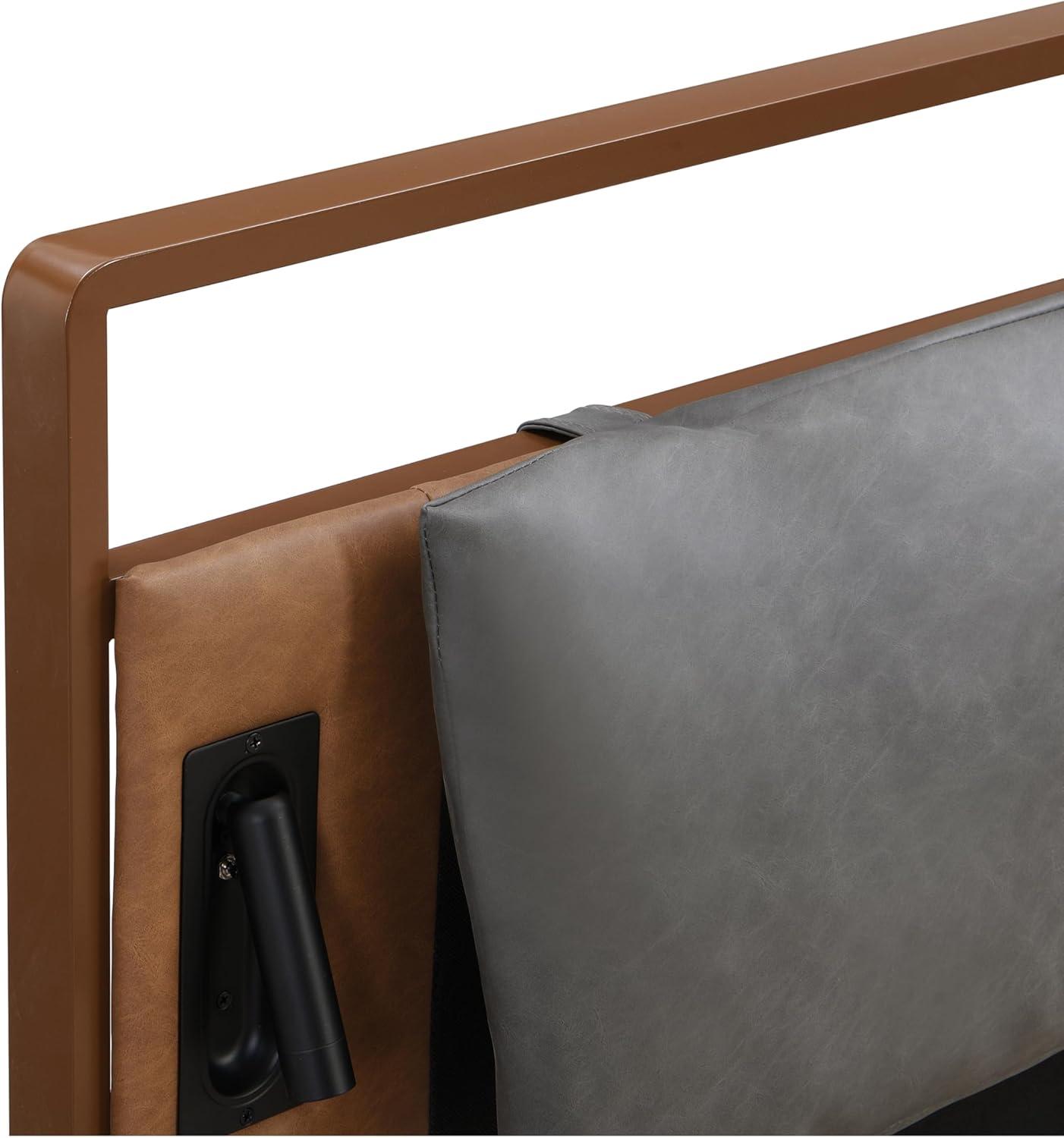 image:imageChristopher Knight Home Solis Queen Size Bed Faux Leather Headboard Upholstered Queen Headboard Slats Panel Support Platform No Spring Box Needed Wood Leg Bed with Lamp Easy Assembly BrownGrayQueen
