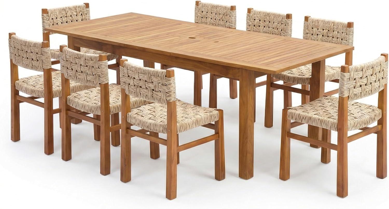 image:imageChristopher Knight Home Vikle 9Piece Outdoor Dining Set Acacia Wood Extendable Table with Umbrella Hole and 8 Wicker Chairs Patio Dining Furniture Set for GardenBackyard Light GreyTeakNaturalLight Greyteaknatural