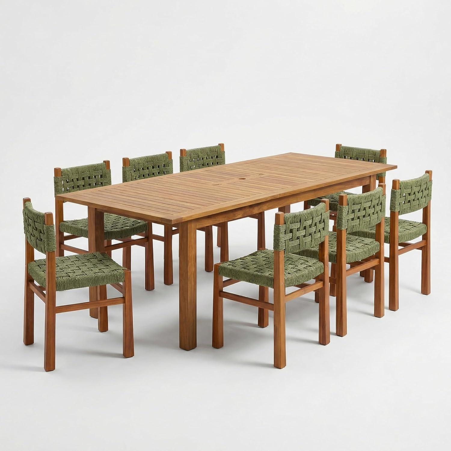 image:imageChristopher Knight Home Vikle 9Piece Outdoor Dining Set Acacia Wood Extendable Table with Umbrella Hole and 8 Wicker Chairs Patio Dining Furniture Set for GardenBackyard Light GreyTeakNaturalGreenteaknatural