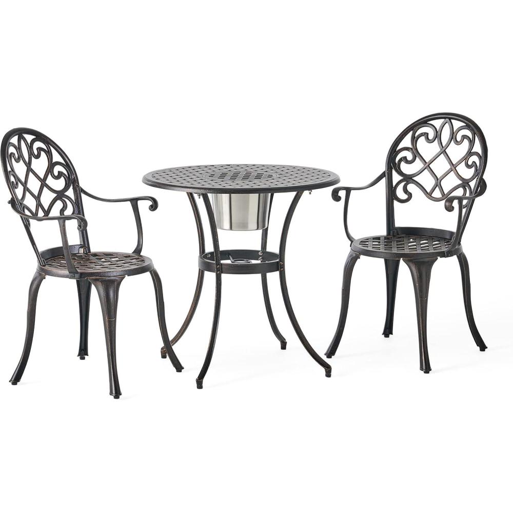 image:imageChristopher Knight Home Angeles Outdoor Cast Aluminum Bistro Furniture Set with Ice Bucket 3Pcs Set Copper