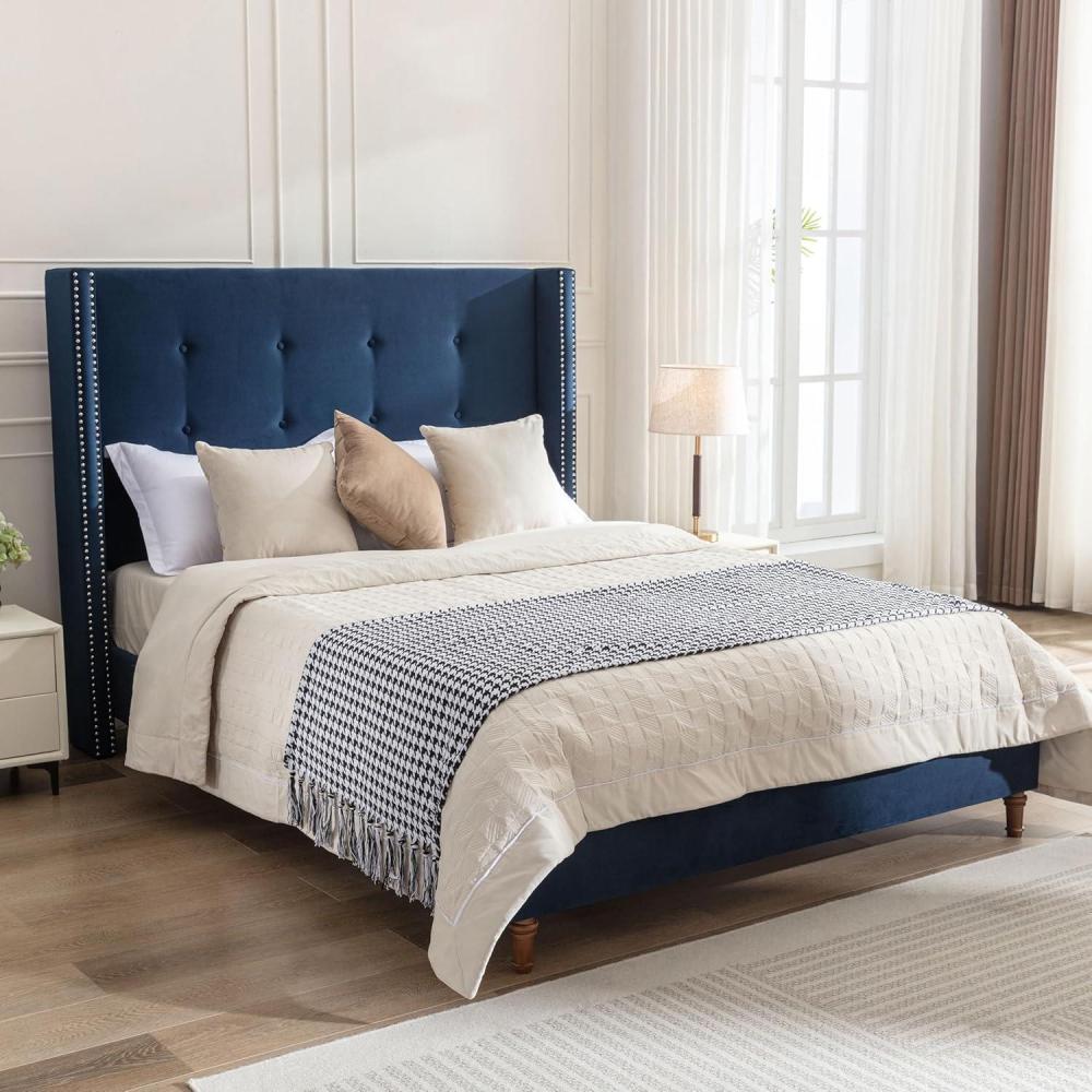 image:imageChristopher Knight Home Bacro 54 H Tall Headboard Upholstered Bed Queen Size Bed Slat Support Camelback Bed Wingback Headboard No Box Spring Needed Easy Assembly Chenille Headboard Bed IvoryBlue