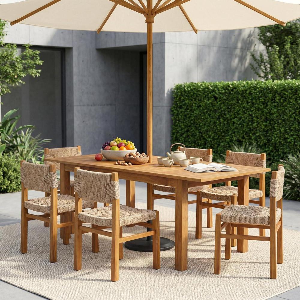 image:imageChristopher Knight Home Dudu 9Piece Outdoor Dining Set Acacia Wood Expandable Table with Umbrella Hole and 8 Wicker Chairs Patio Dining Furniture Set for GardenBackyard Light GreyTeakNaturalLight Brown 7 Piece