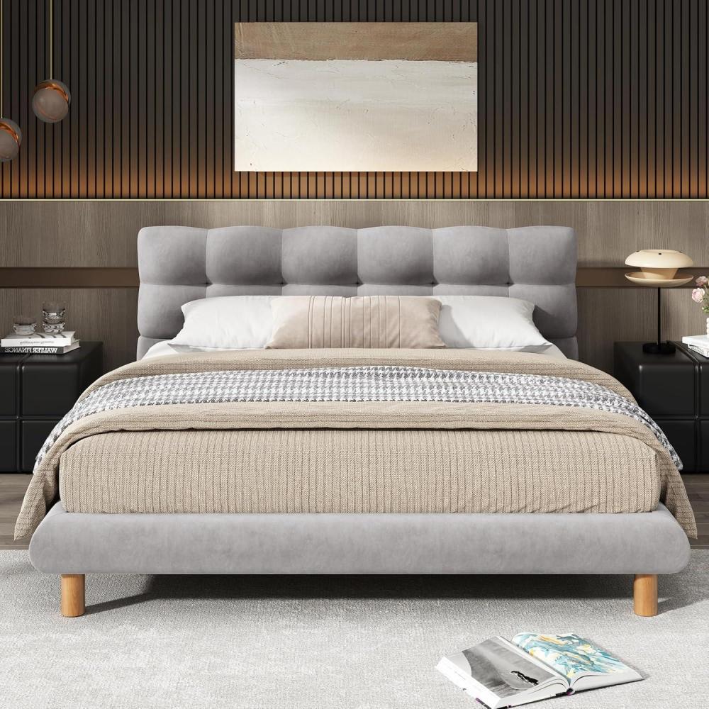 image:imageChristopher Knight Home Esme Full Size Upholstered Platform Bed Frame with CookieShaped Headboard Chenille Fabric Bed Frame Wood Bed Support and Slat No Box Spring Needed Easy Assembly GrayFull