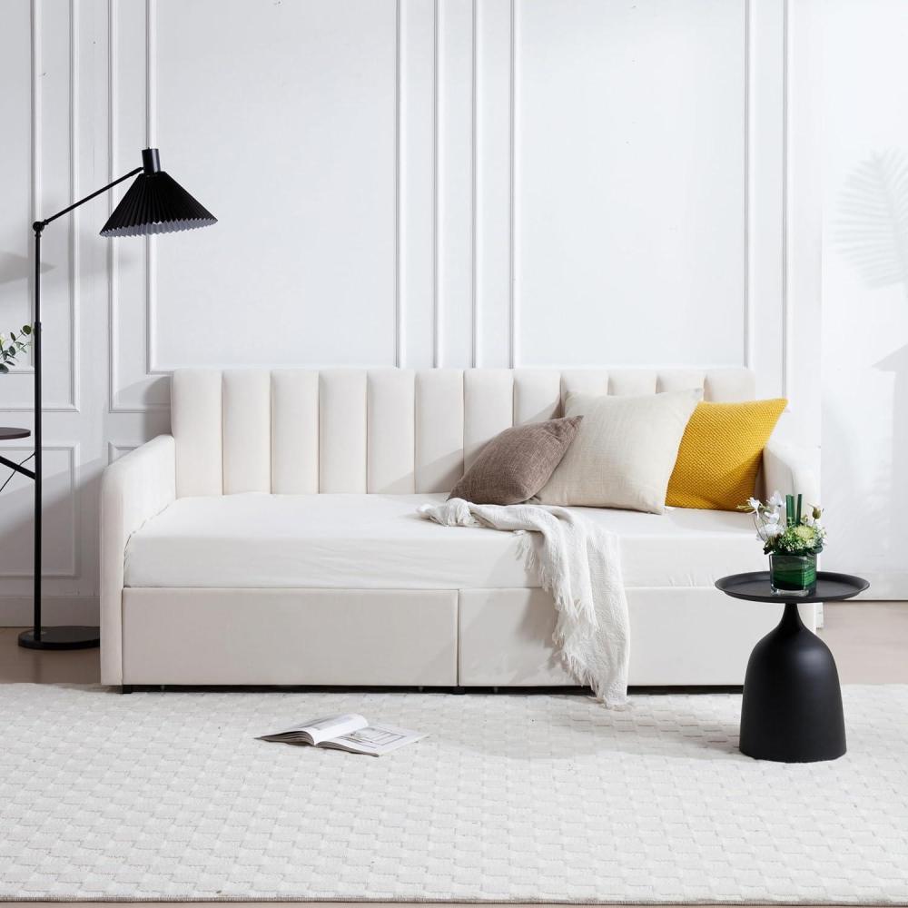 image:imageChristopher Knight Home Flora Twin Size Upholstered Daybed with 2 Drawers Futon Sofa Bed with Storage Lavish Design Ribbed Tufted Backrest Couch Bed Frame for Bedroom Living Room Beige VelvetBeige Velvet With 2 Drawers