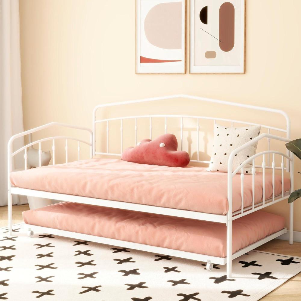image:imageChristopher Knight Home Fox Twin Daybed with Trundle Metal Sofa Bed Set Rollaway Daybed Couch Bed Frame for Bedroom Living Room Guest Room Elegant and Simple Style AntiNoise Easy Assembly WhiteWhite