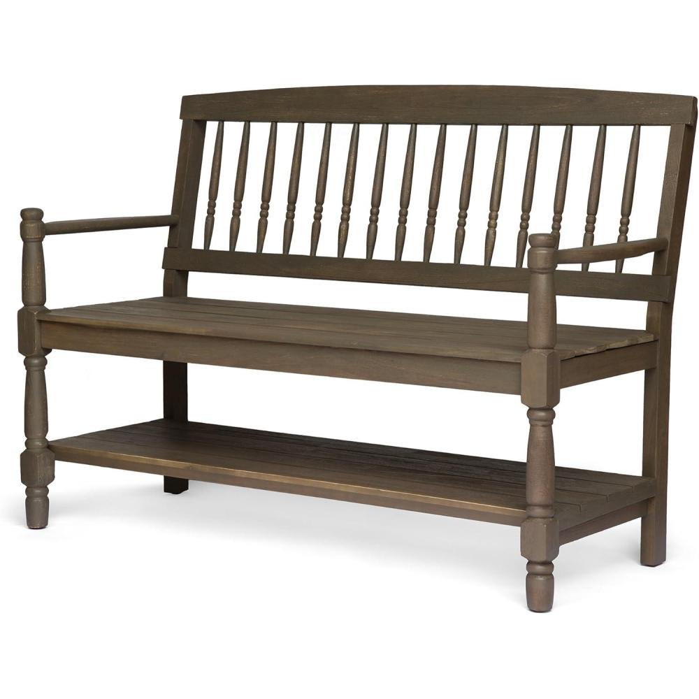 image:imageChristopher Knight Home Great Deal Furniture Christopher Knight Home Cody Outdoor Acacia Wood Bench with Shelf Gray Finish